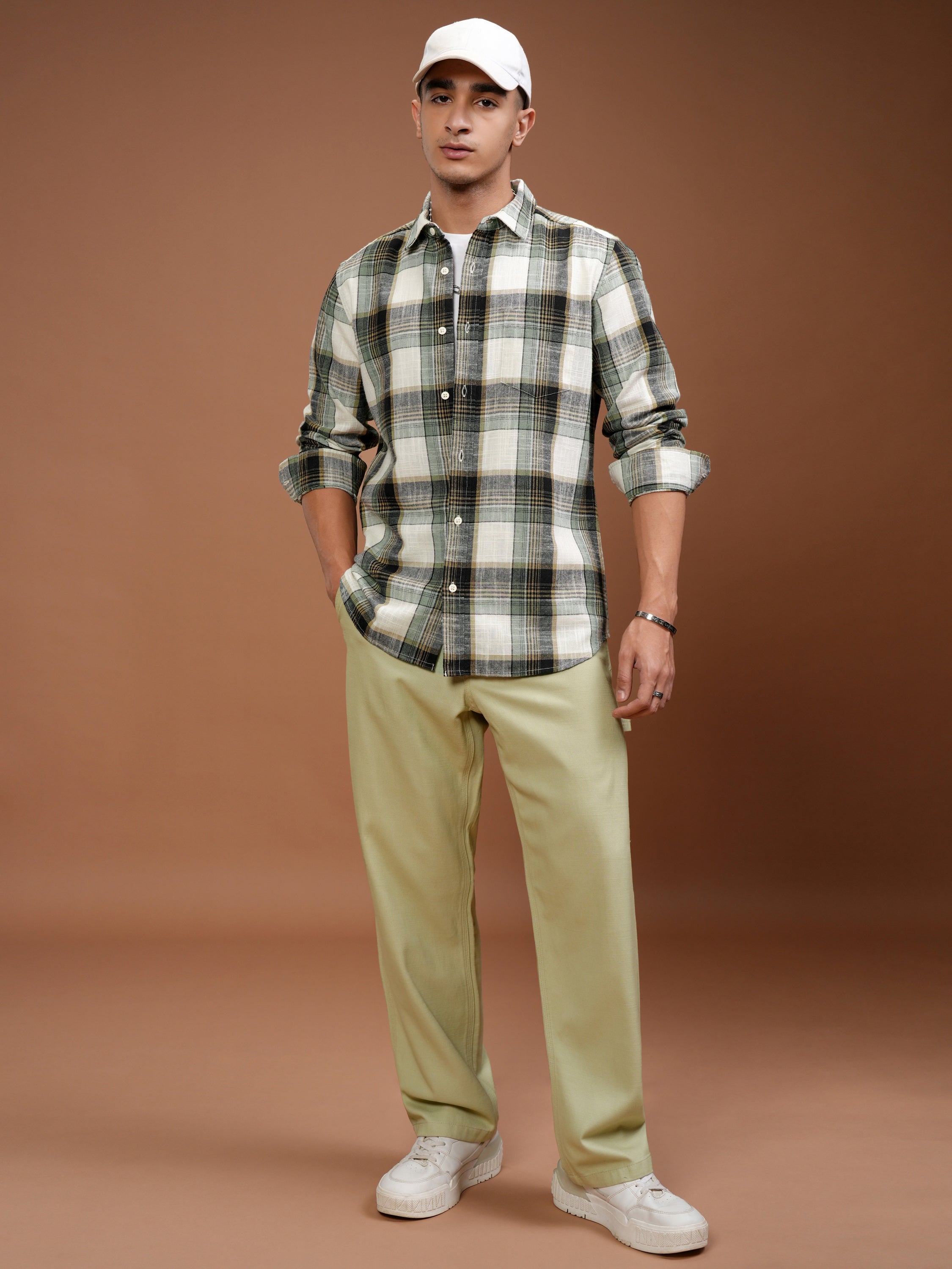 Highlander Men Cream Checked Slim Fit Casual Shirt - Cream - Image 2