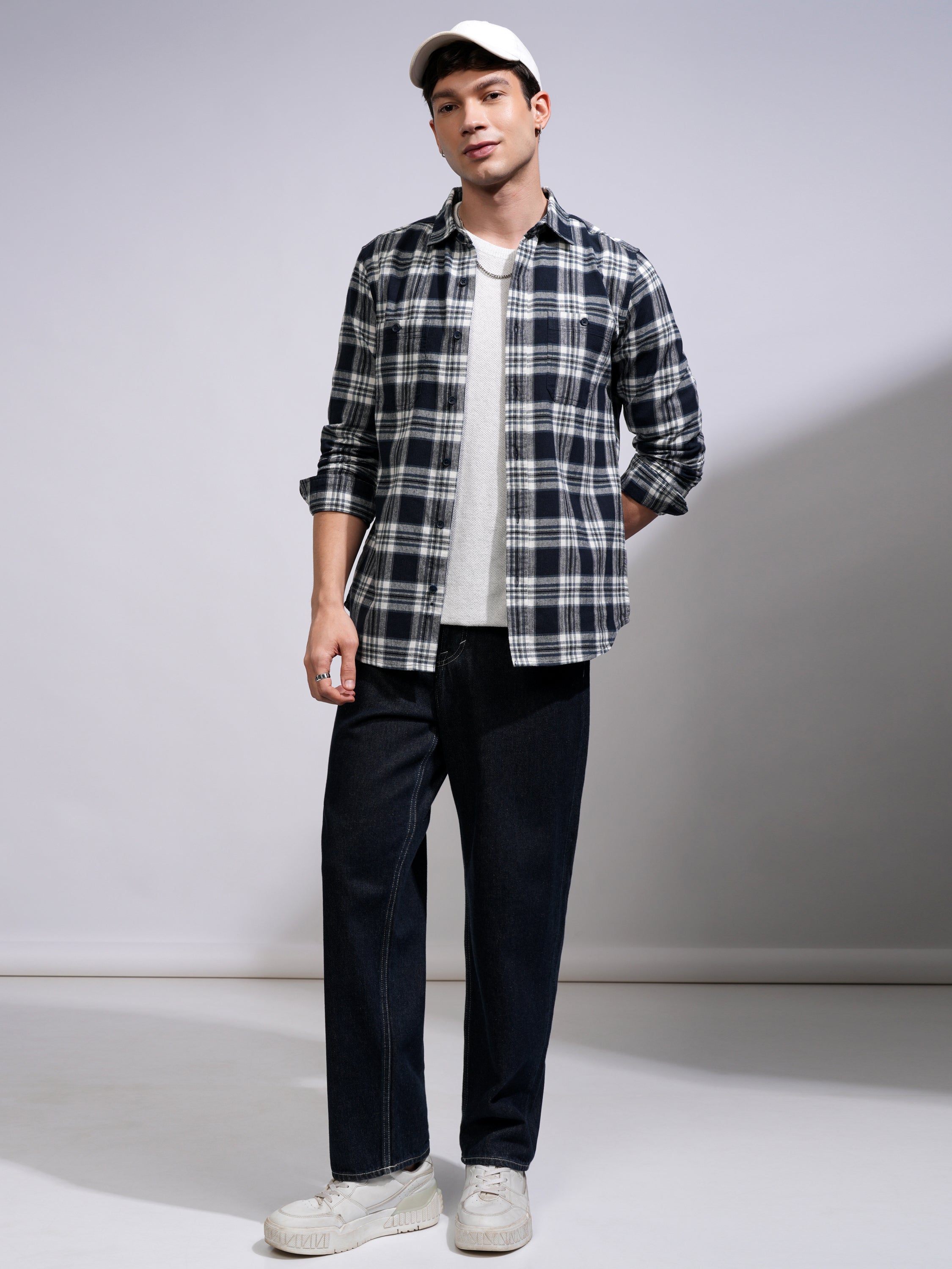 Highlander Men Blue Checked Slim Fit Casual Shirt - Blue - Image 2