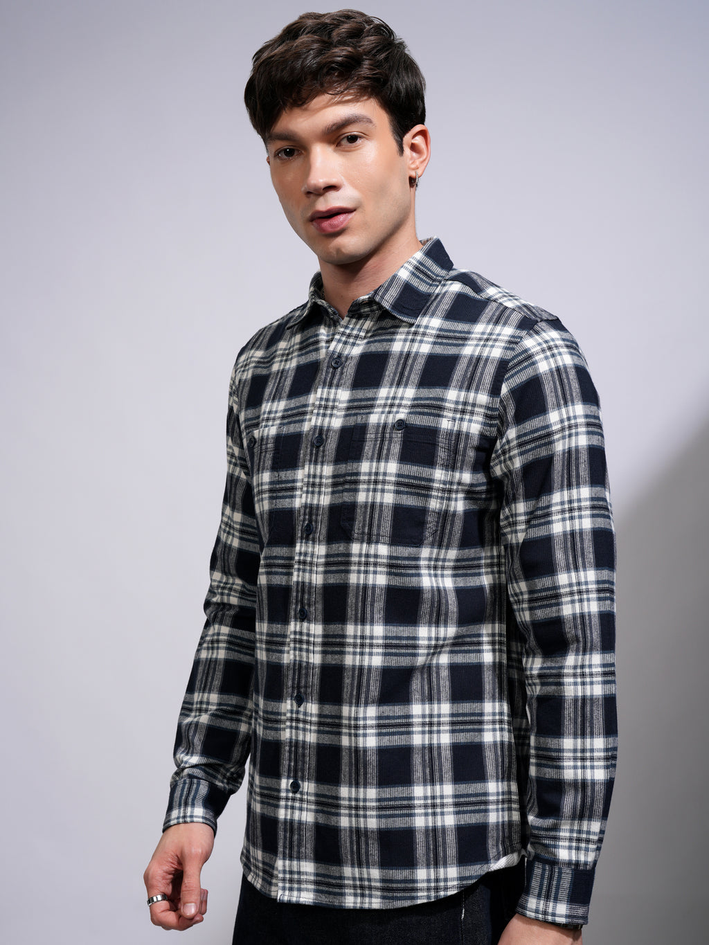 Highlander Men Blue Checked Slim Fit Casual Shirt - Blue - Image 4