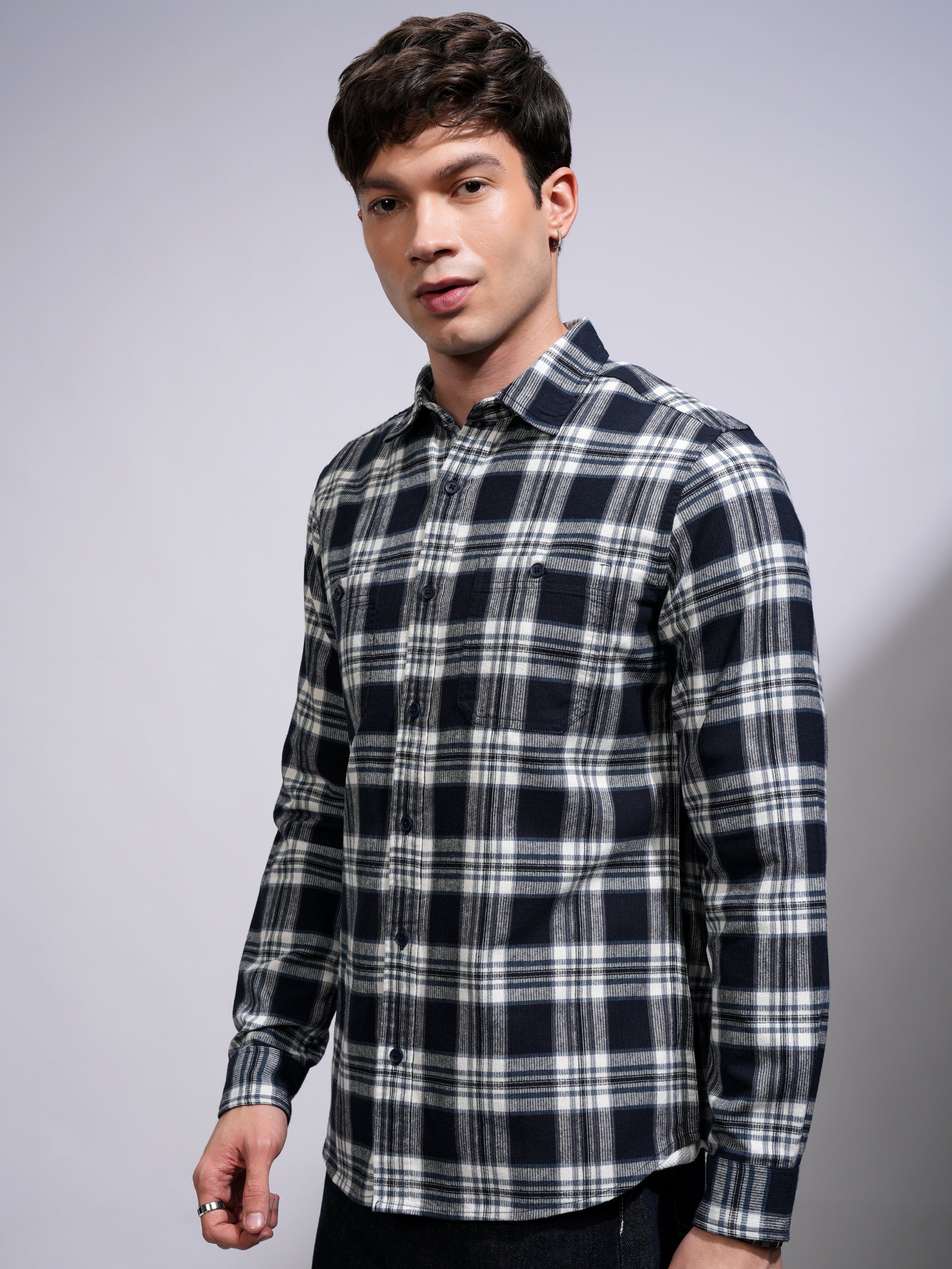Highlander Men Blue Checked Slim Fit Casual Shirt - Blue - Image 4