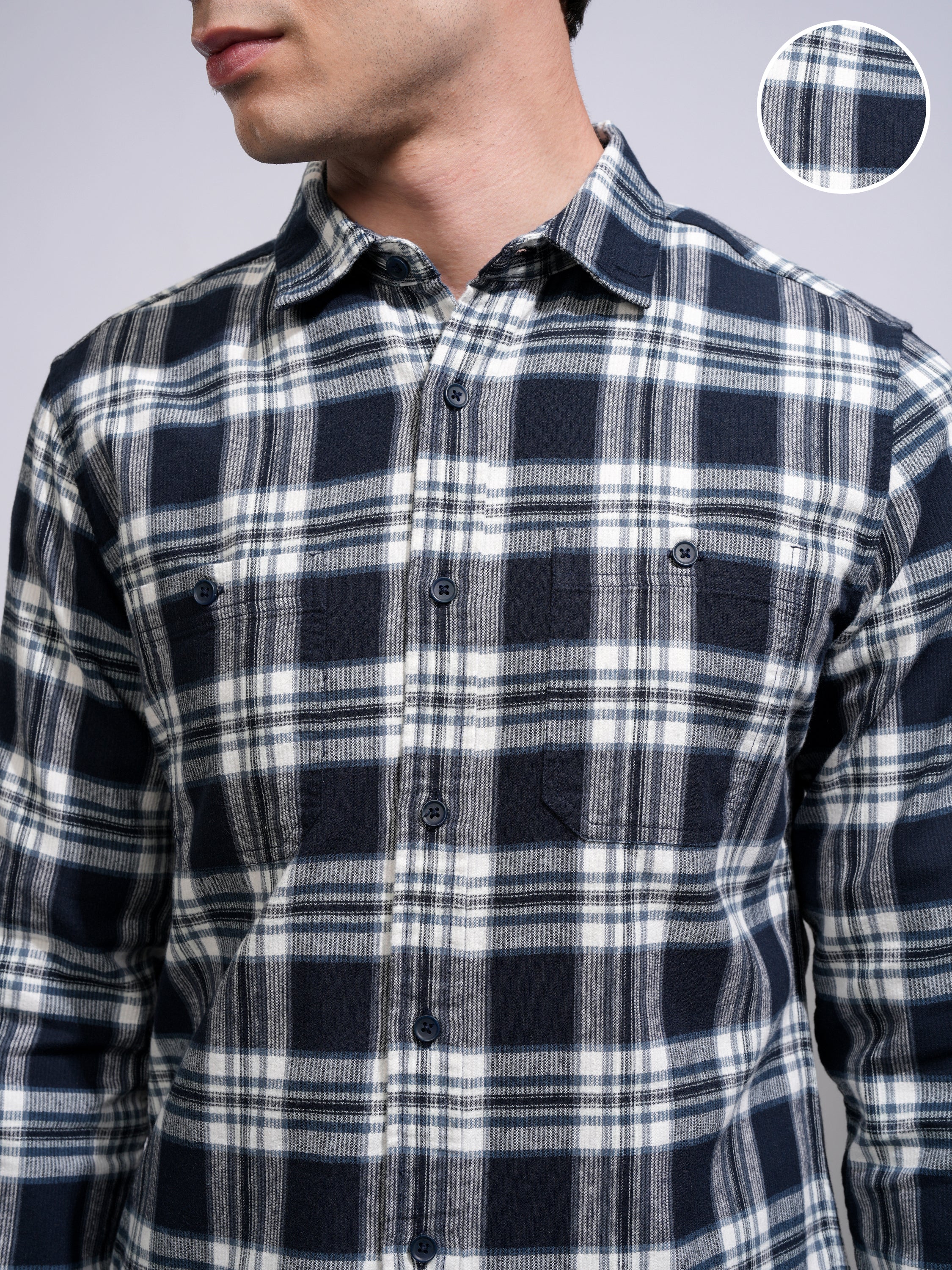 Highlander Men Blue Checked Slim Fit Casual Shirt - Blue - Image 5