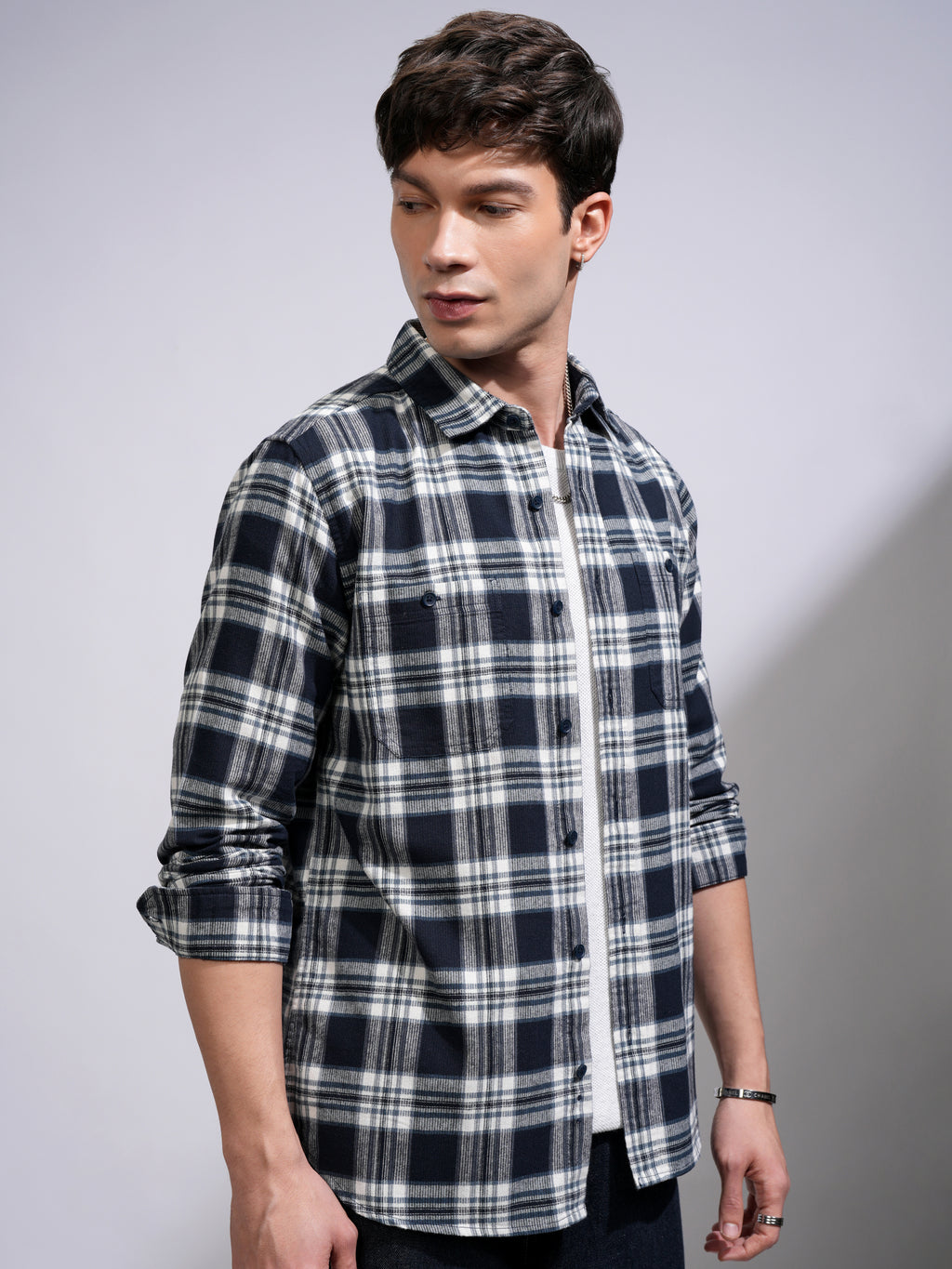 Highlander Men Blue Checked Slim Fit Casual Shirt - Blue - Image 6