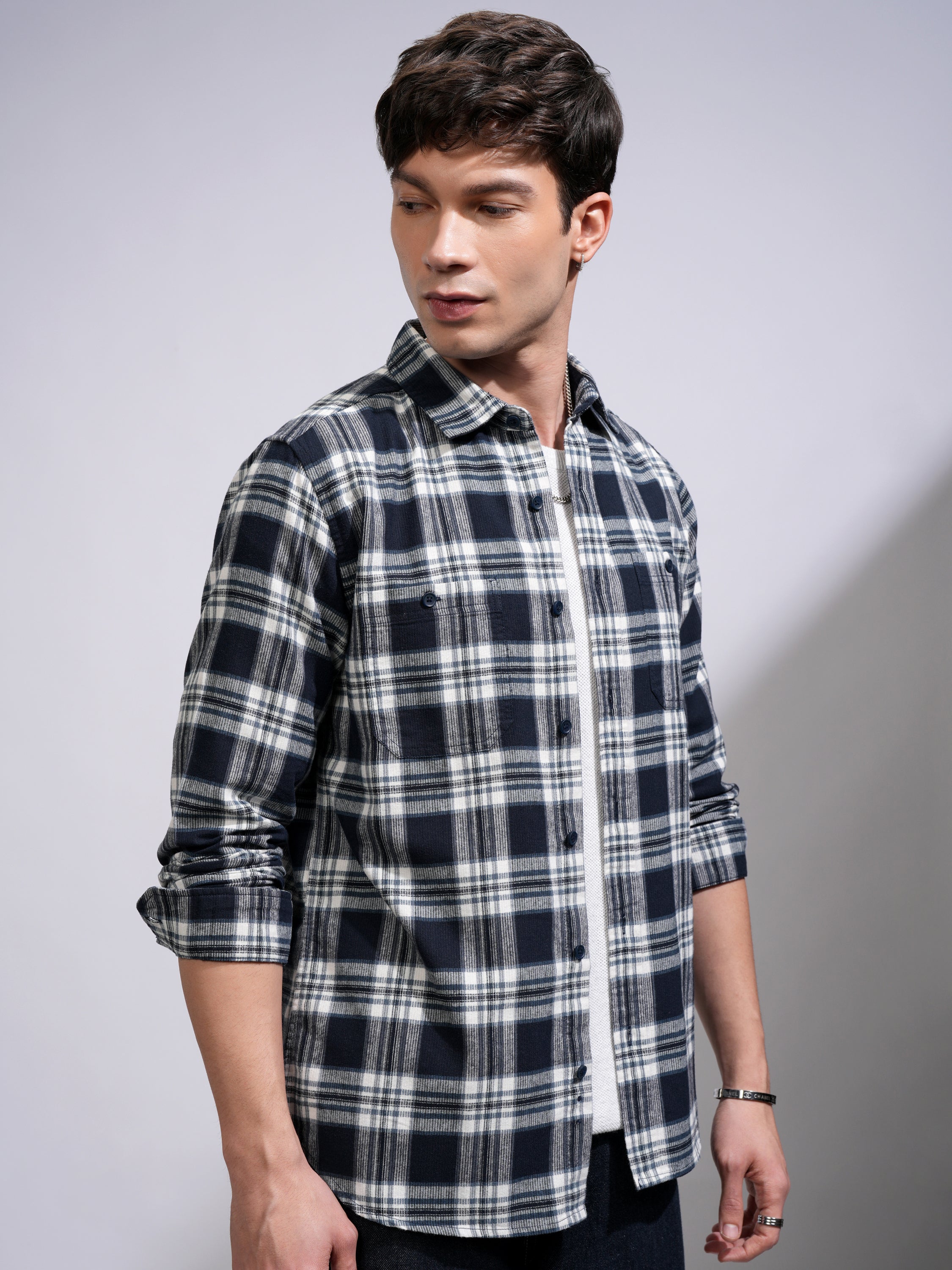 Highlander Men Blue Checked Slim Fit Casual Shirt - Blue - Image 6