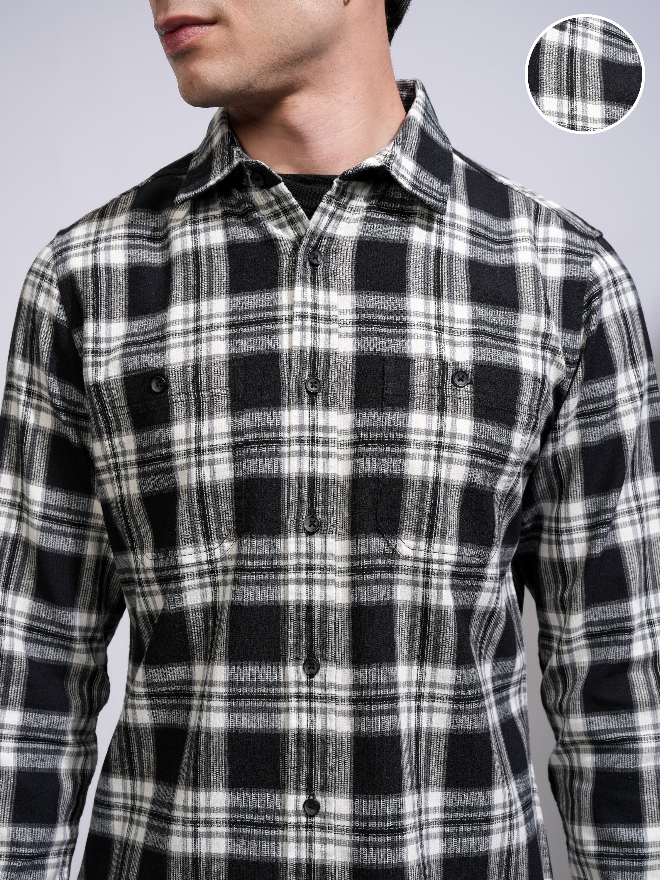 Highlander Men Black Checked Slim Fit Casual Shirt - Black - Image 5