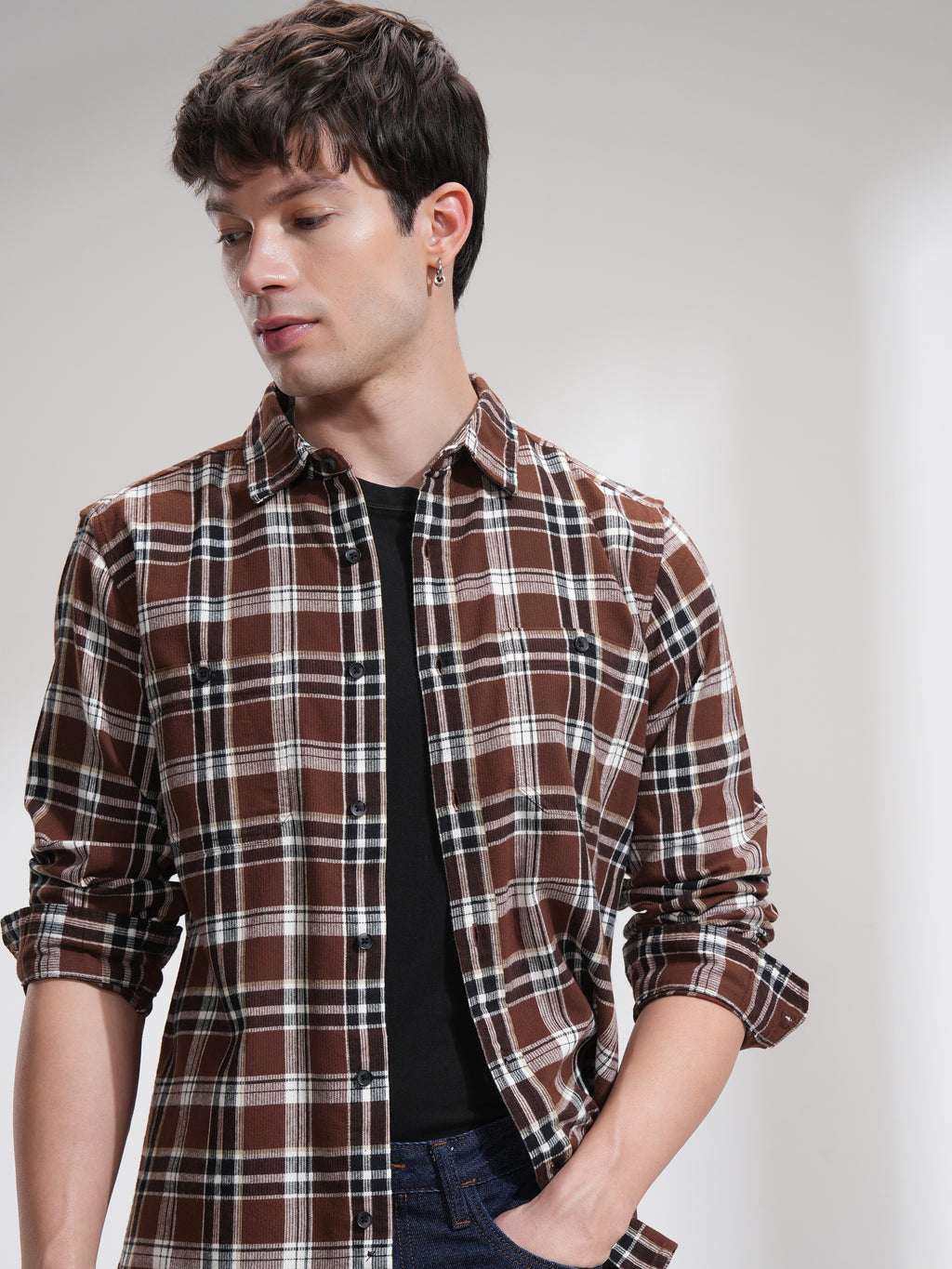 Highlander Men Rust Checked Slim Fit Casual Shirt - Rust - Image 1