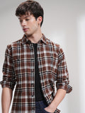 Highlander Men Rust Checked Slim Fit Casual Shirt - Rust - Image 1