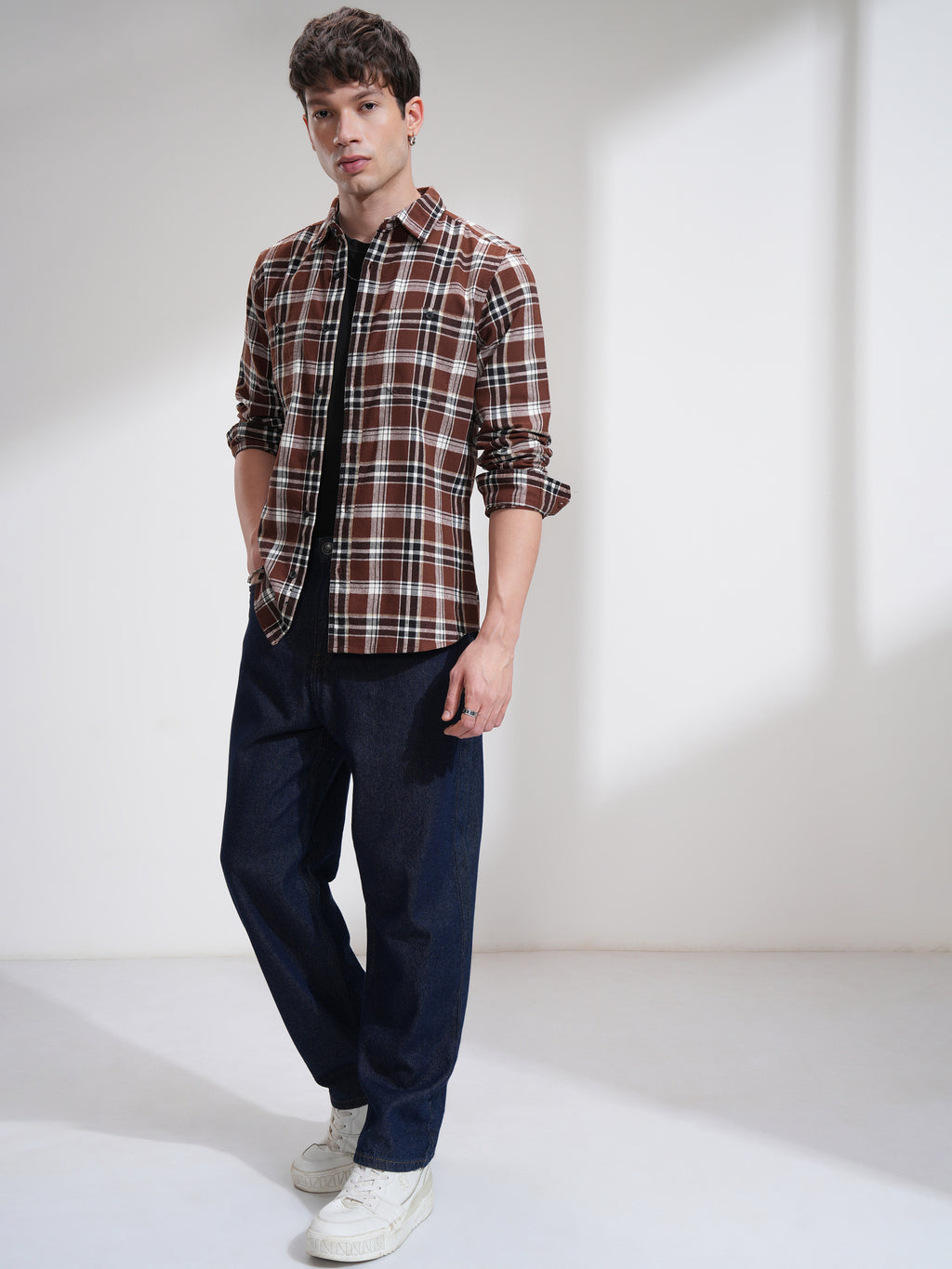 Highlander Men Rust Checked Slim Fit Casual Shirt - Rust - Image 2