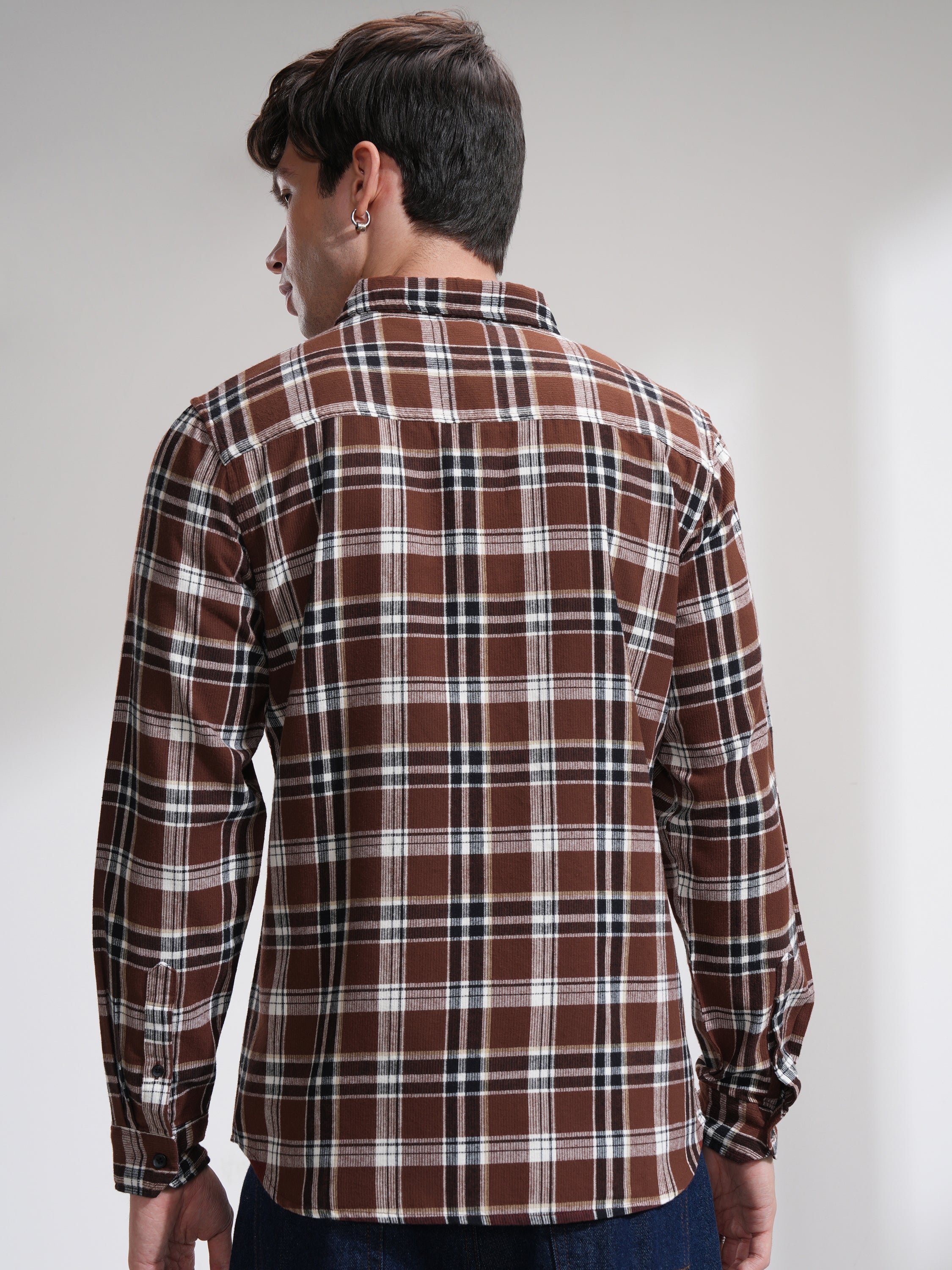 Highlander Men Rust Checked Slim Fit Casual Shirt - Rust - Image 3