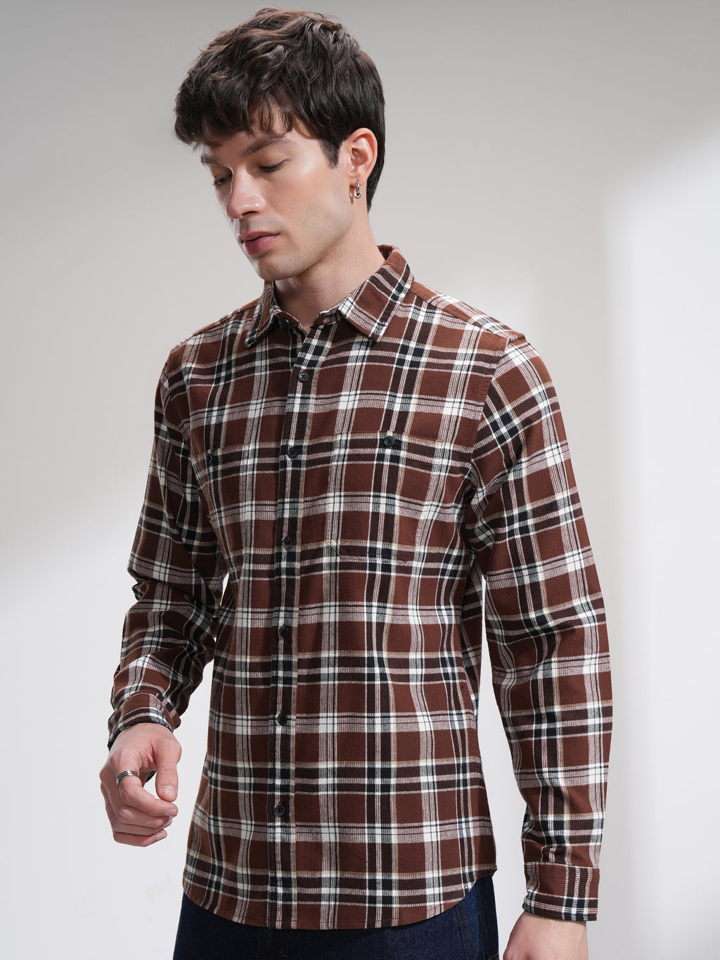 Highlander Men Rust Checked Slim Fit Casual Shirt - Rust - Image 4
