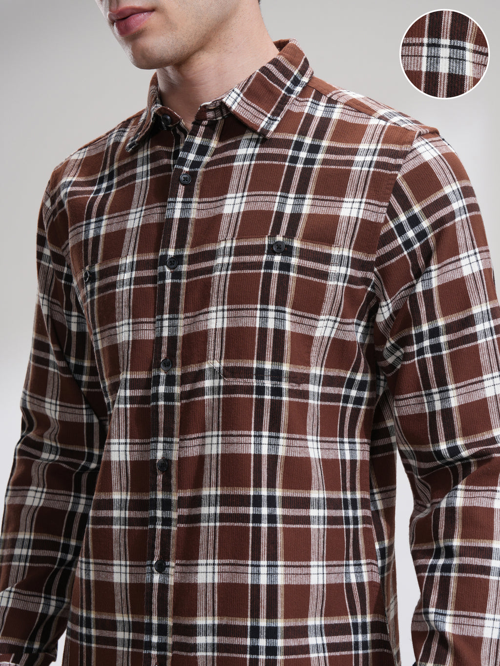 Highlander Men Rust Checked Slim Fit Casual Shirt - Rust - Image 5