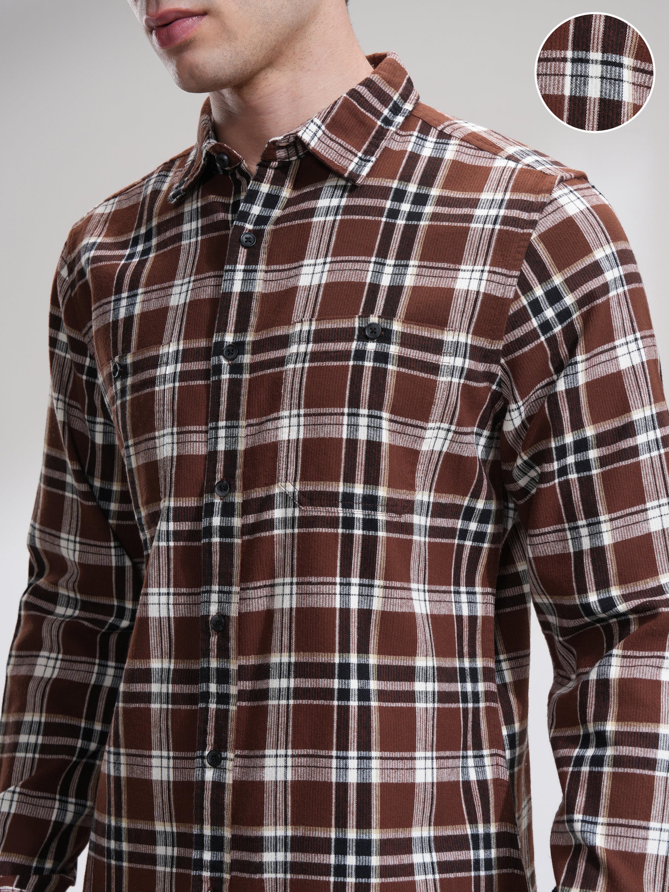 Highlander Men Rust Checked Slim Fit Casual Shirt - Rust - Image 5