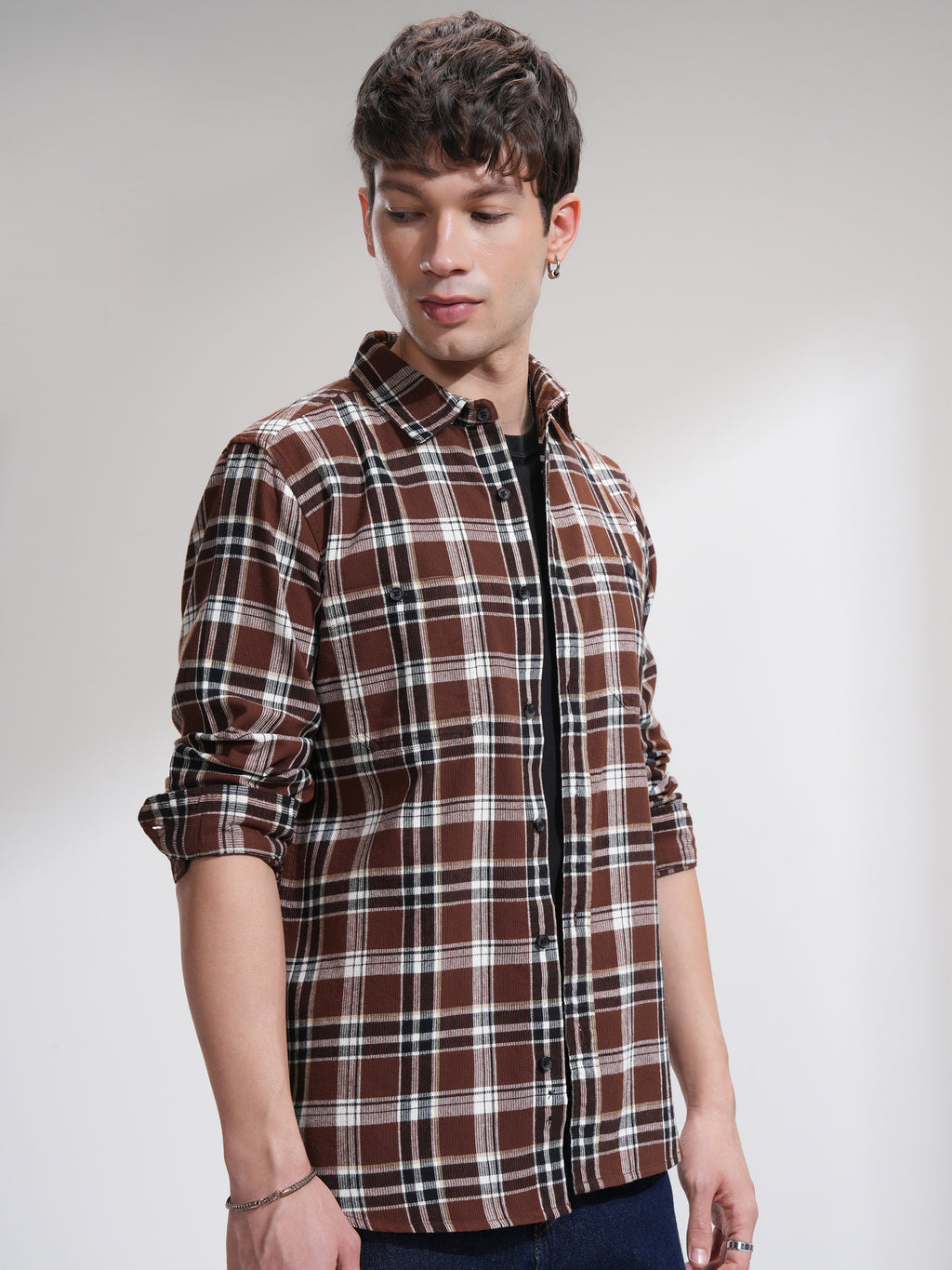 Highlander Men Rust Checked Slim Fit Casual Shirt - Rust - Image 6