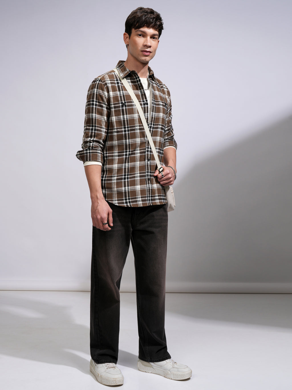 Highlander Men Brown Checked Slim Fit Casual Shirt - Brown - Image 2
