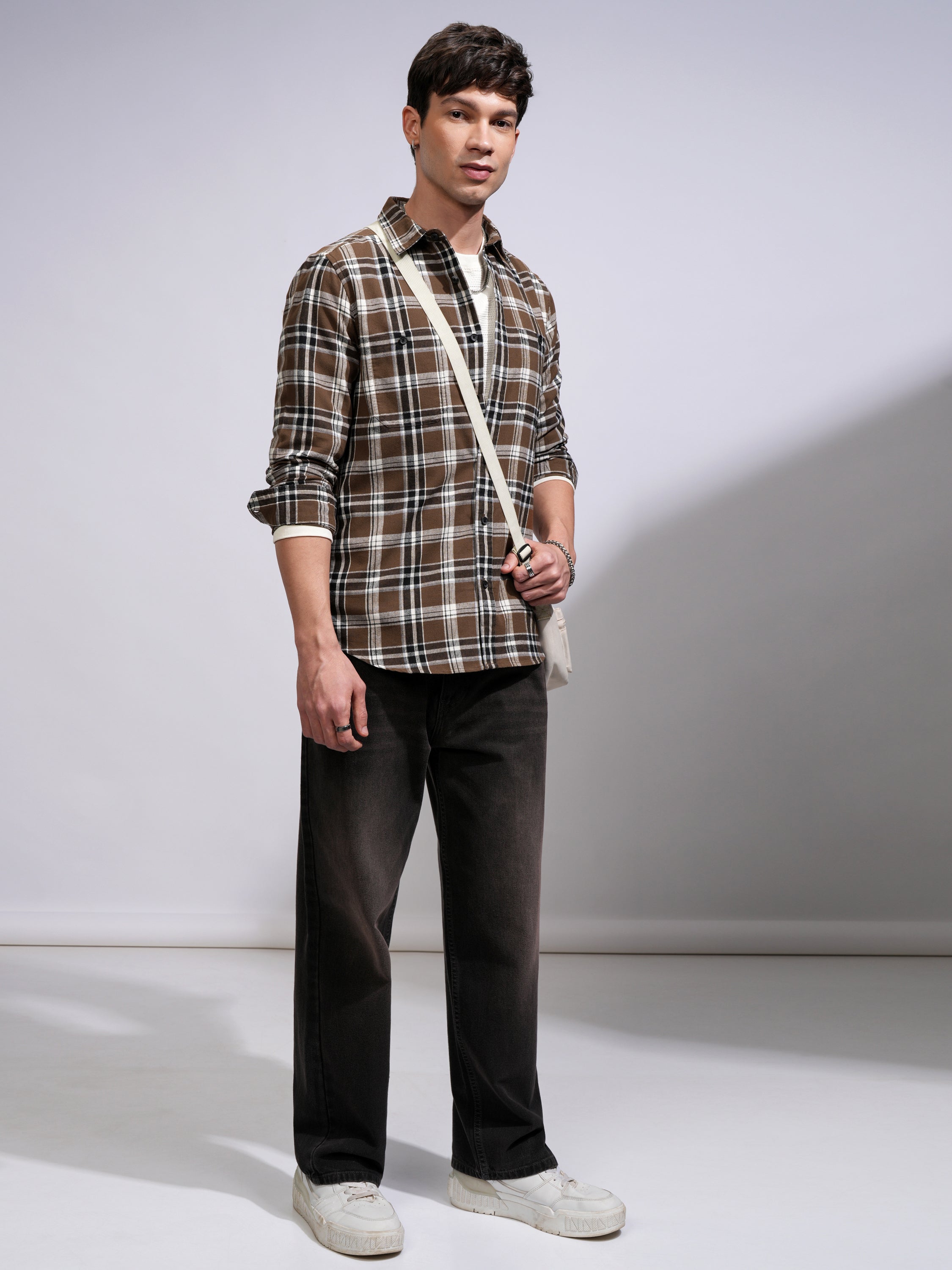 Highlander Men Brown Checked Slim Fit Casual Shirt - Brown - Image 2