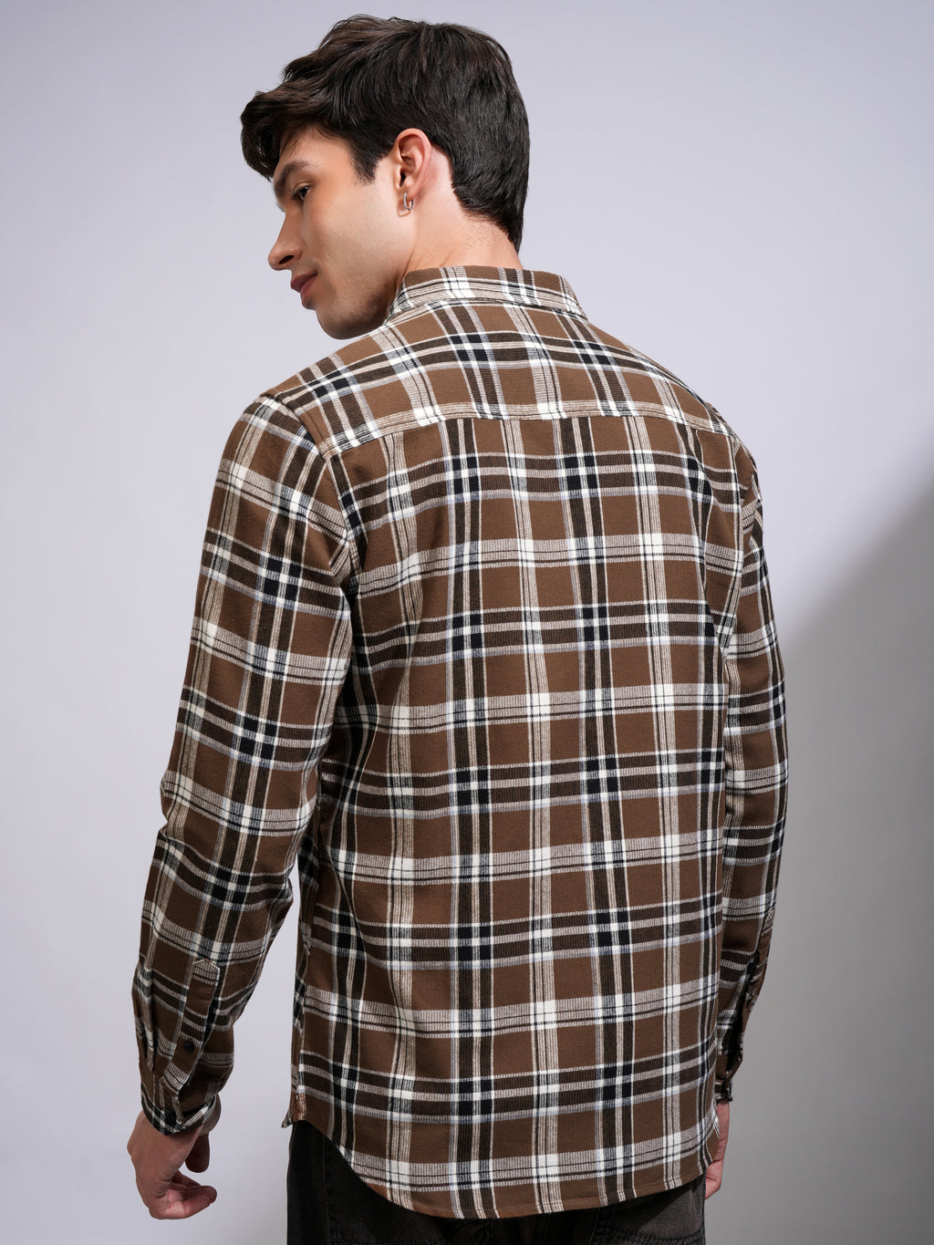 Highlander Men Brown Checked Slim Fit Casual Shirt - Brown - Image 3