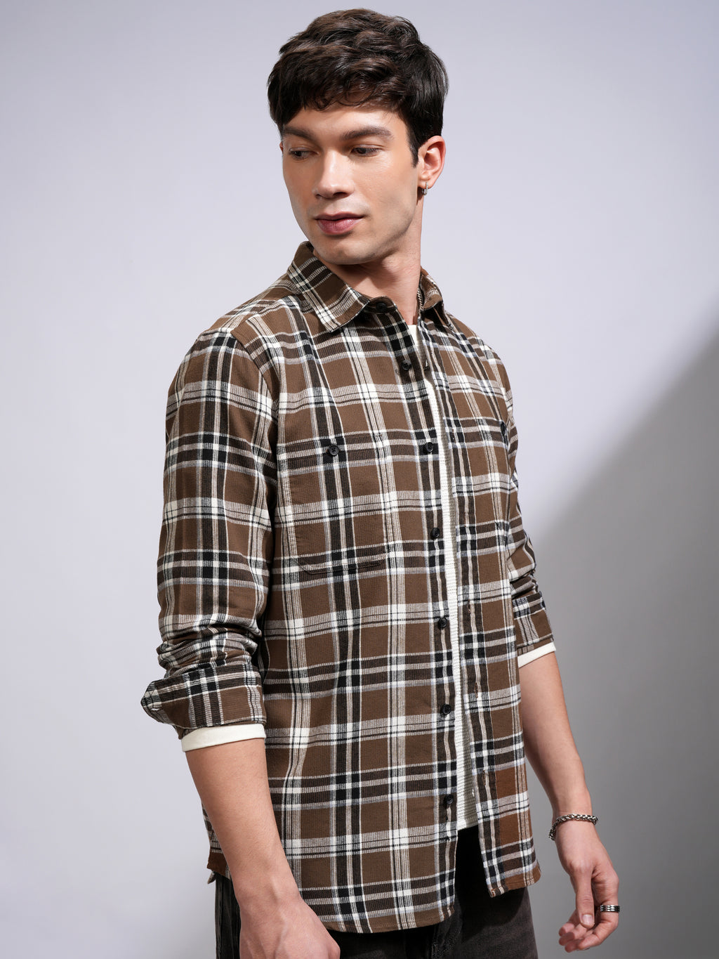 Highlander Men Brown Checked Slim Fit Casual Shirt - Brown - Image 6
