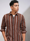 Highlander Men Rust Striped Slim Fit Casual Shirt - Rust - Image 1