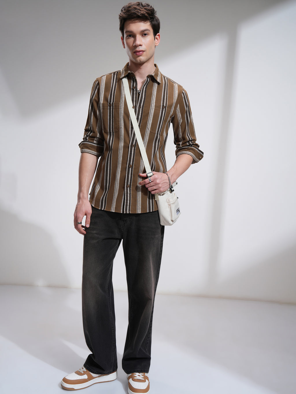 Highlander Men Mustard Striped Slim Fit Casual Shirt - Mustard - Image 2