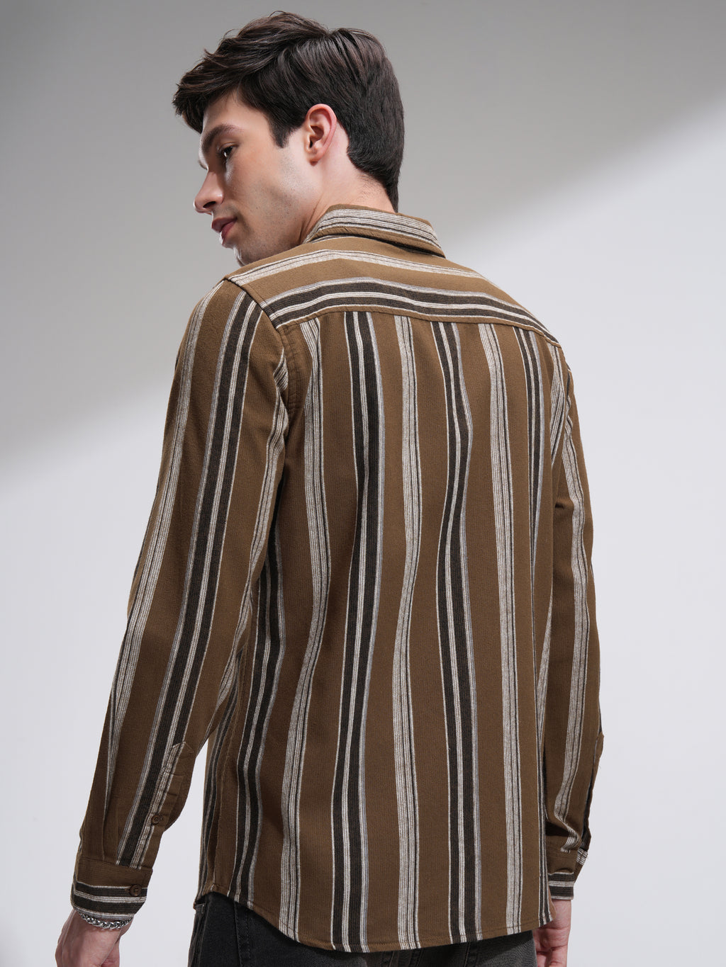 Highlander Men Mustard Striped Slim Fit Casual Shirt - Mustard - Image 3