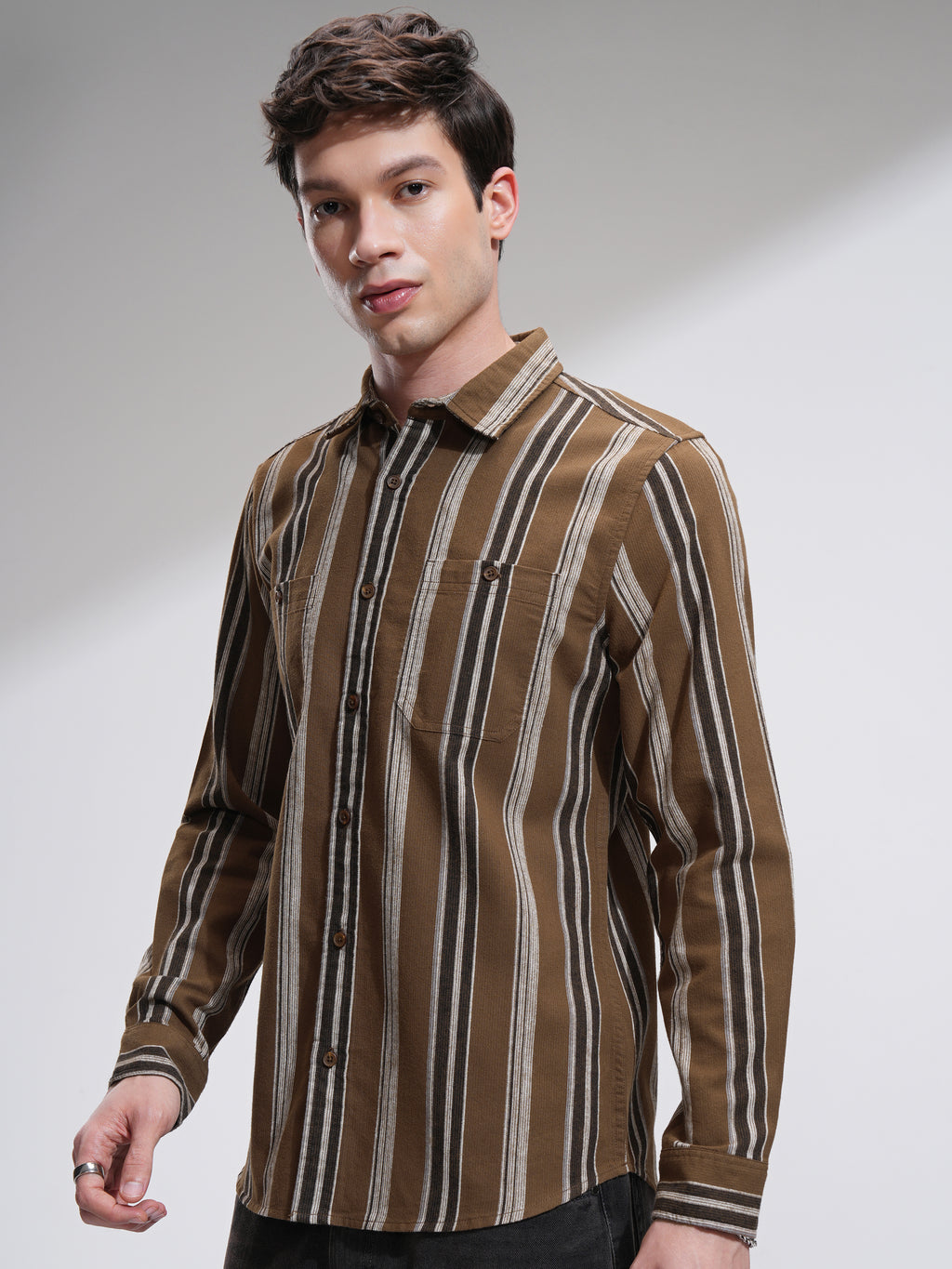 Highlander Men Mustard Striped Slim Fit Casual Shirt - Mustard - Image 4