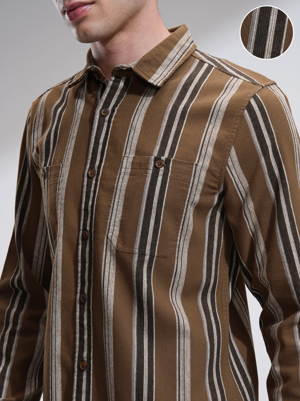 Highlander Men Mustard Striped Slim Fit Casual Shirt - Mustard - Image 5