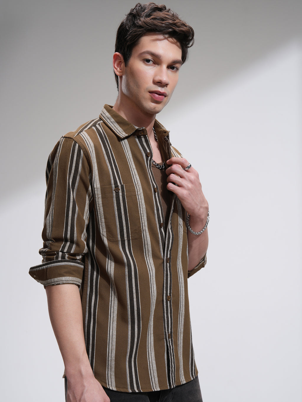 Highlander Men Mustard Striped Slim Fit Casual Shirt - Mustard - Image 6