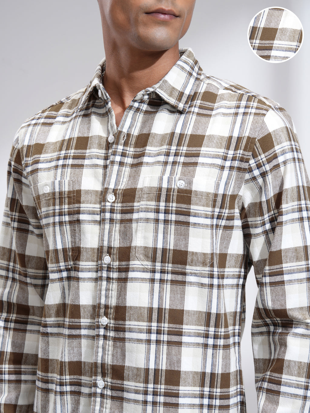Highlander Men Off White Checked Slim Fit Casual Shirt - Off White - Image 5