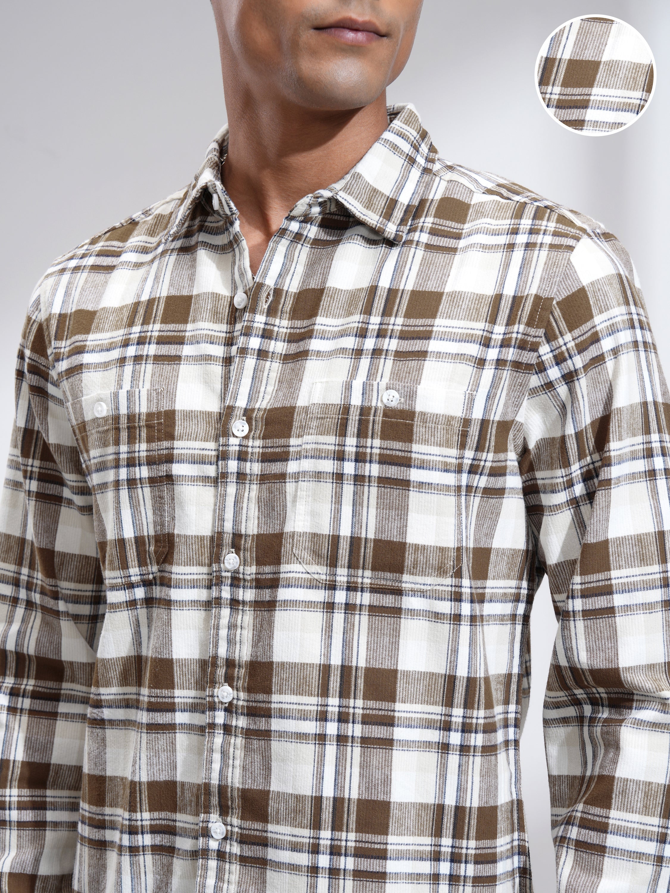 Highlander Men Off White Checked Slim Fit Casual Shirt - Off White - Image 5