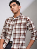 Highlander Men Rust Checked Slim Fit Casual Shirt - Rust - Image 1