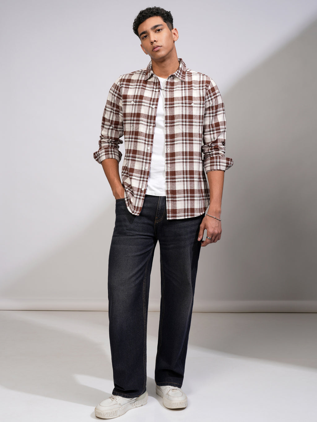 Highlander Men Rust Checked Slim Fit Casual Shirt - Rust - Image 2