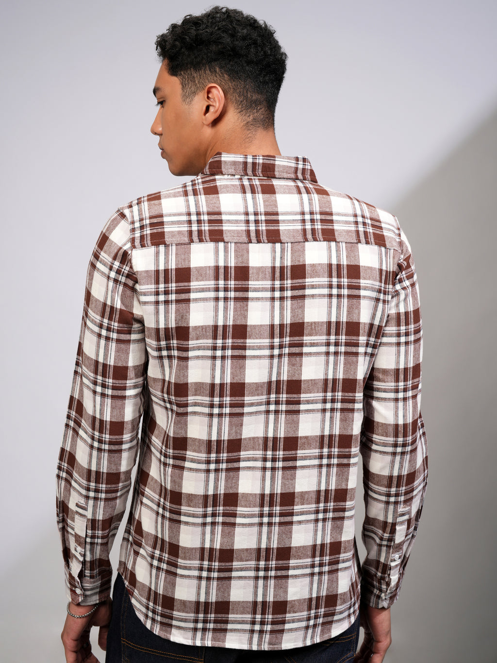 Highlander Men Rust Checked Slim Fit Casual Shirt - Rust - Image 3