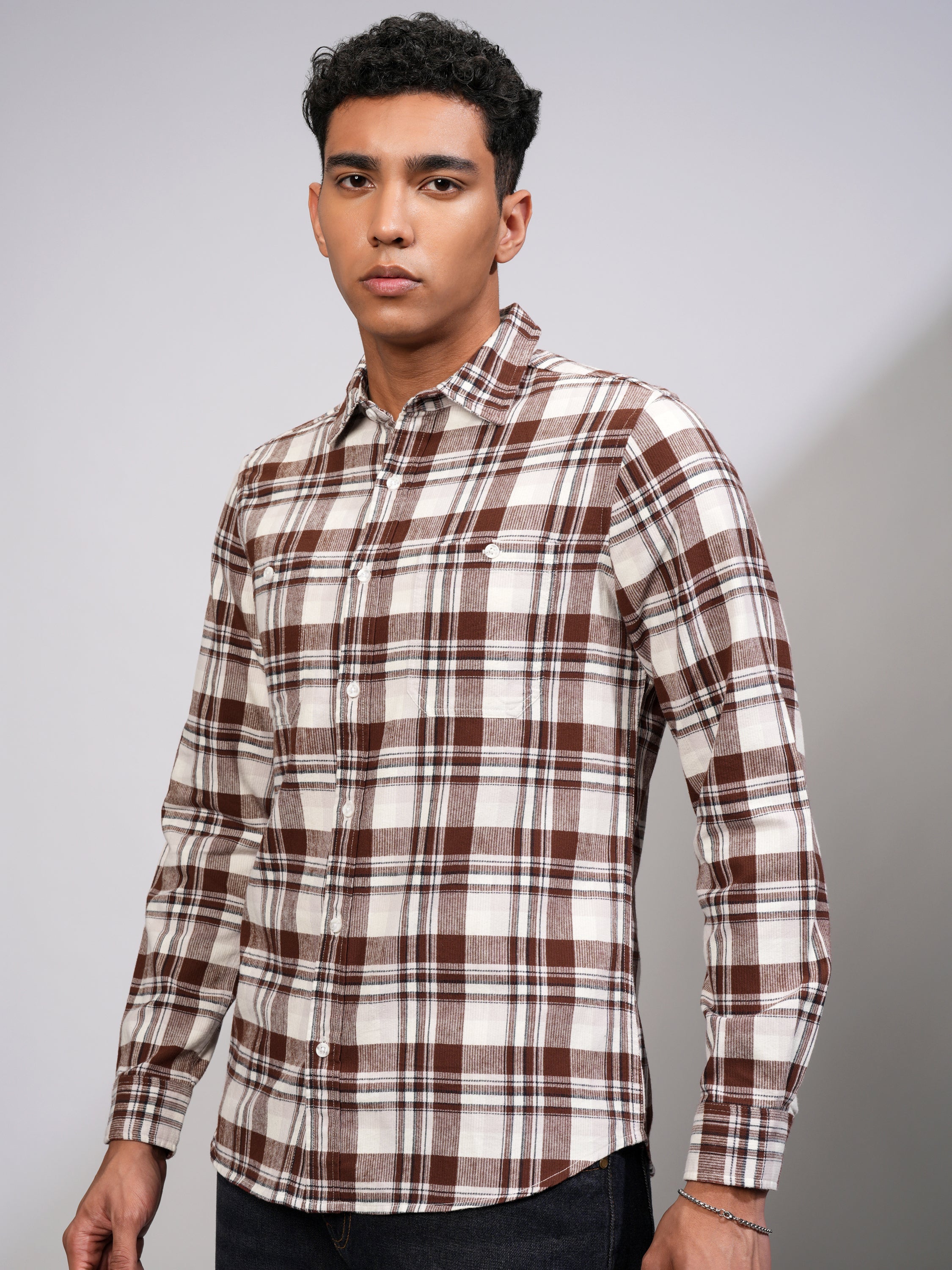 Highlander Men Rust Checked Slim Fit Casual Shirt - Rust - Image 4