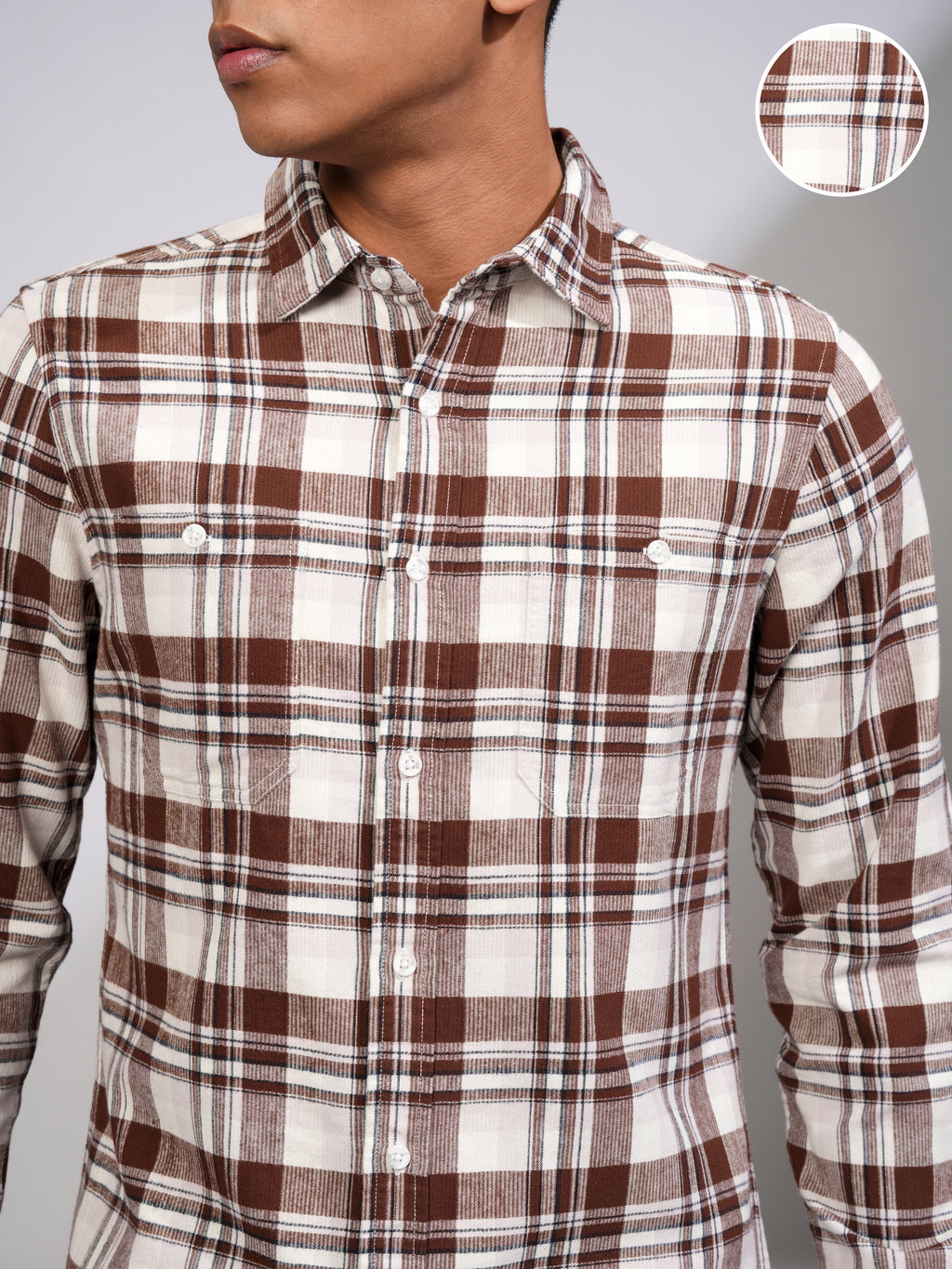 Highlander Men Rust Checked Slim Fit Casual Shirt - Rust - Image 5