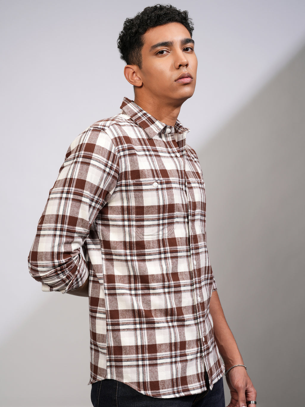 Highlander Men Rust Checked Slim Fit Casual Shirt - Rust - Image 6