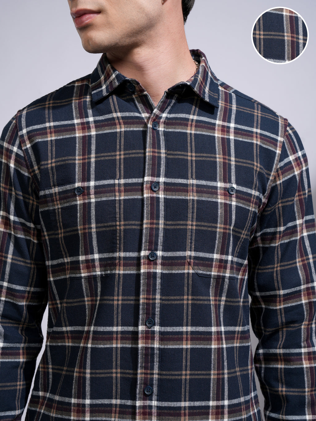 Highlander Men Navy Blue Checked Slim Fit Casual Shirt - Navy Blue - Image 5