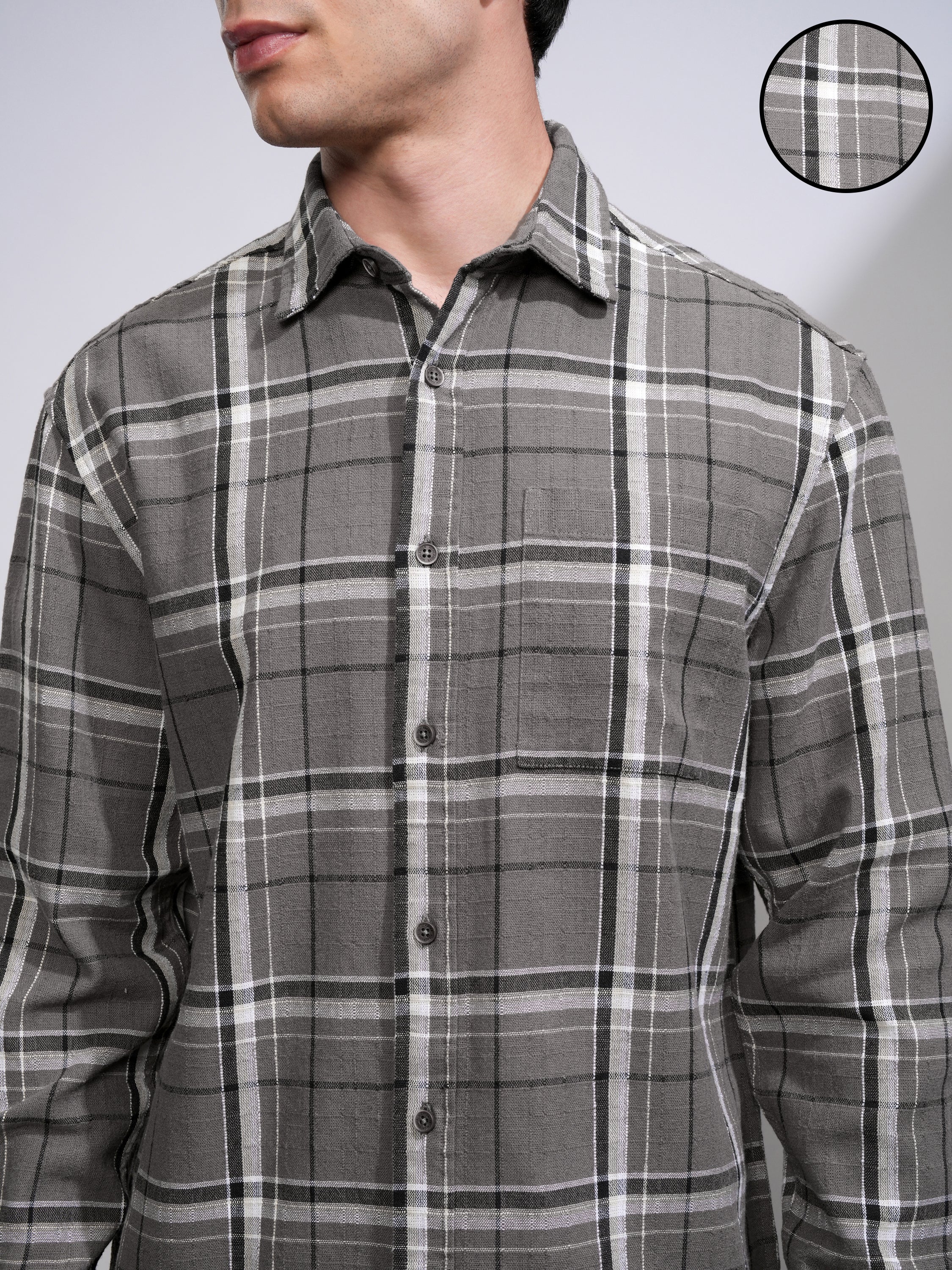 Highlander Men Grey Checked Relaxed Fit Casual Shirt - Grey - Image 5