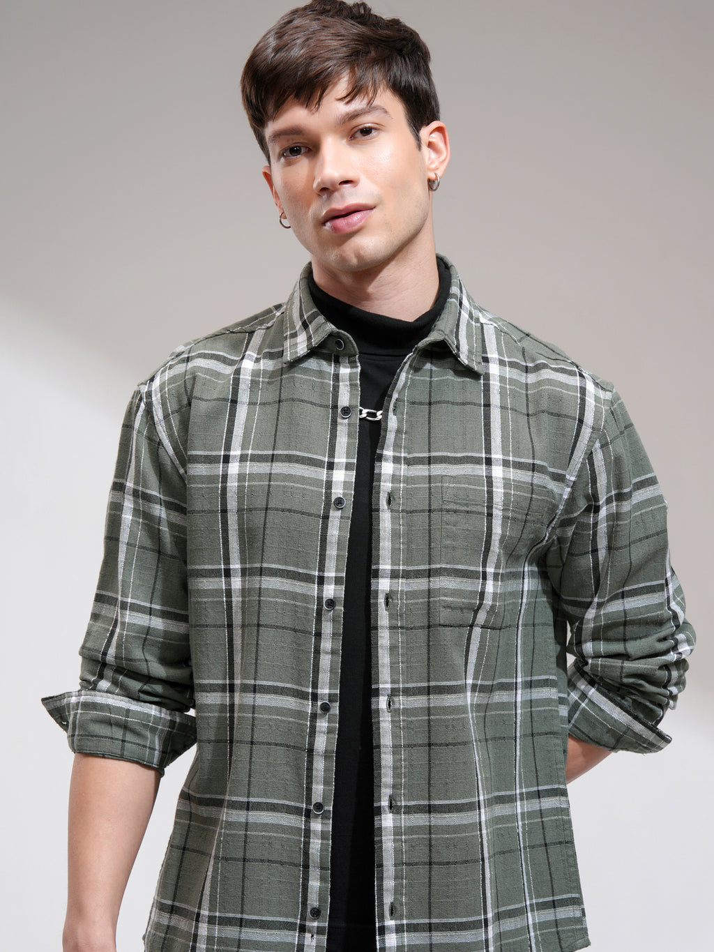 Highlander Men Green Checked Relaxed Fit Casual Shirt - Green - Image 1