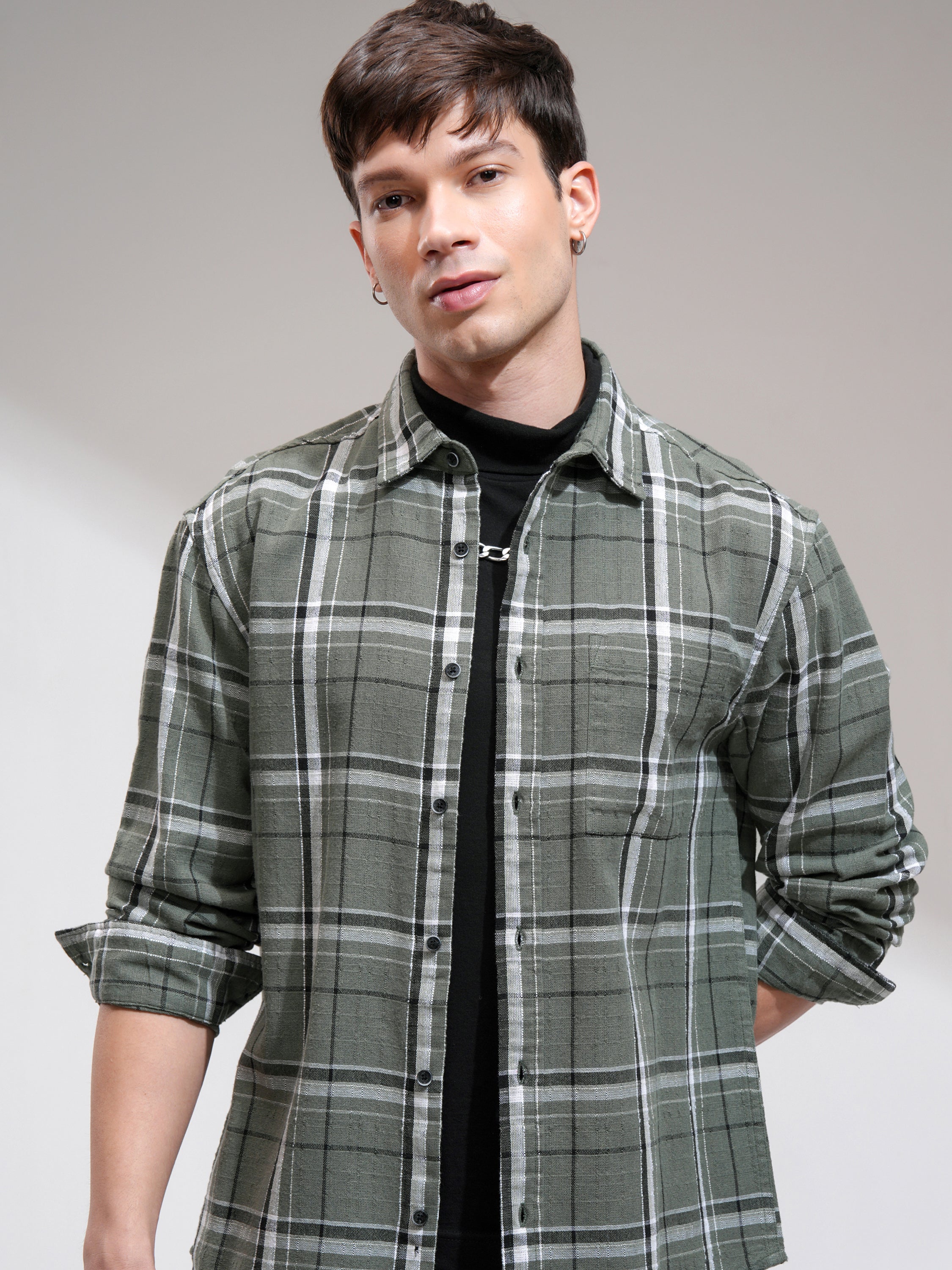Highlander Men Green Checked Relaxed Fit Casual Shirt - Green - Image 1