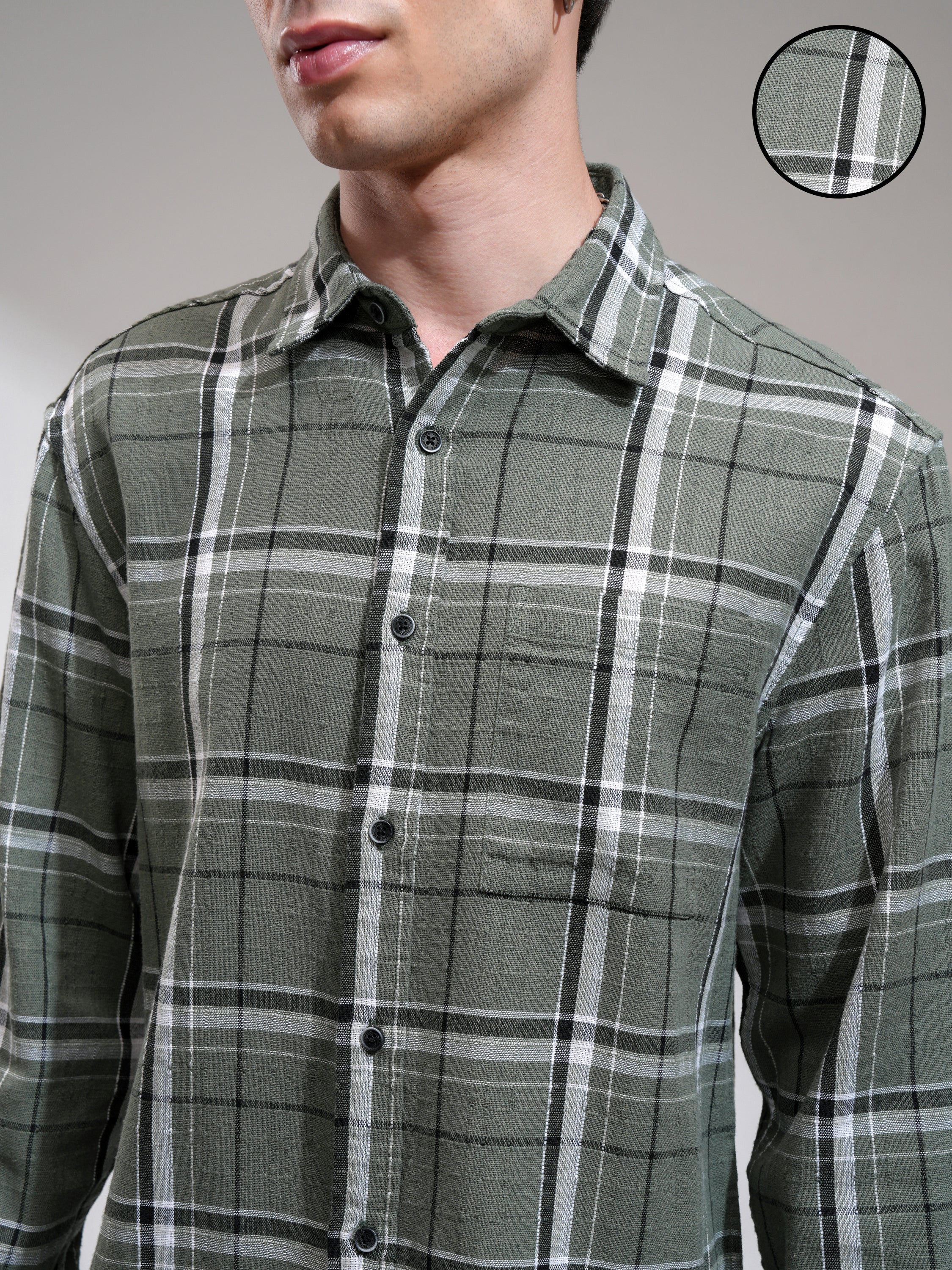 Highlander Men Green Checked Relaxed Fit Casual Shirt - Green - Image 5