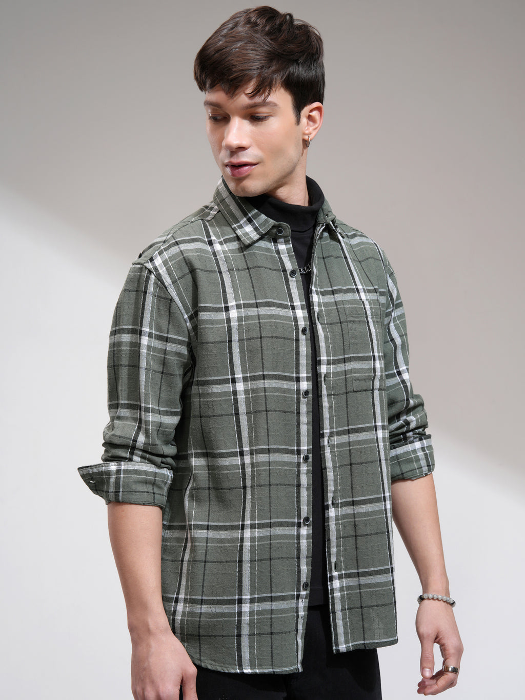 Highlander Men Green Checked Relaxed Fit Casual Shirt - Green - Image 6