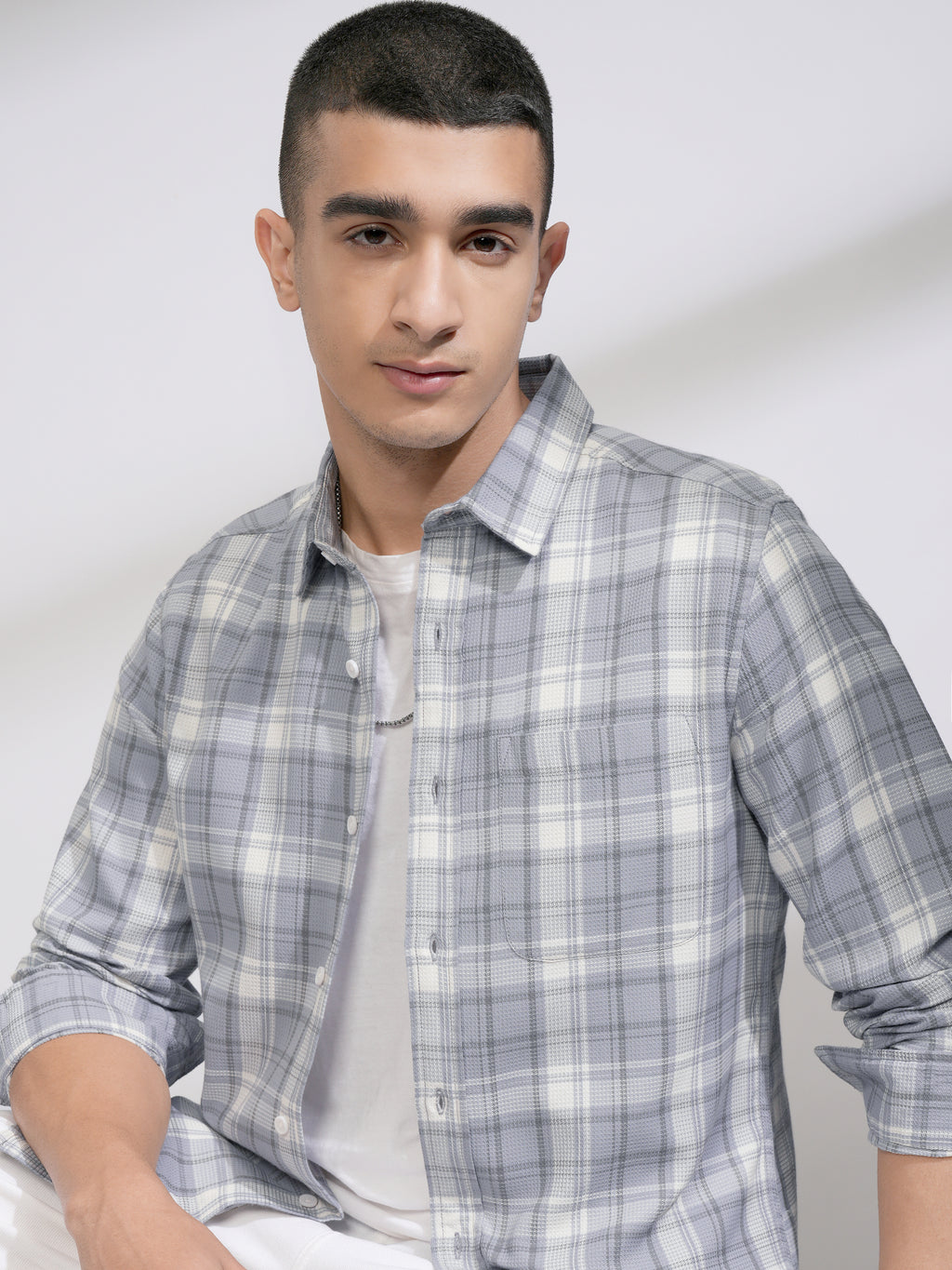 Highlander Men Blue Checked Slim Fit Casual Shirt - Blue - Image 1