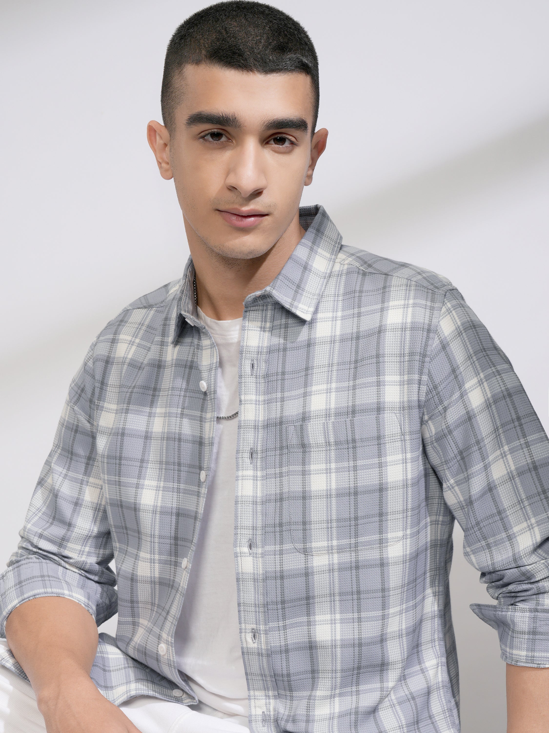 Highlander Men Blue Checked Slim Fit Casual Shirt - Blue - Image 1