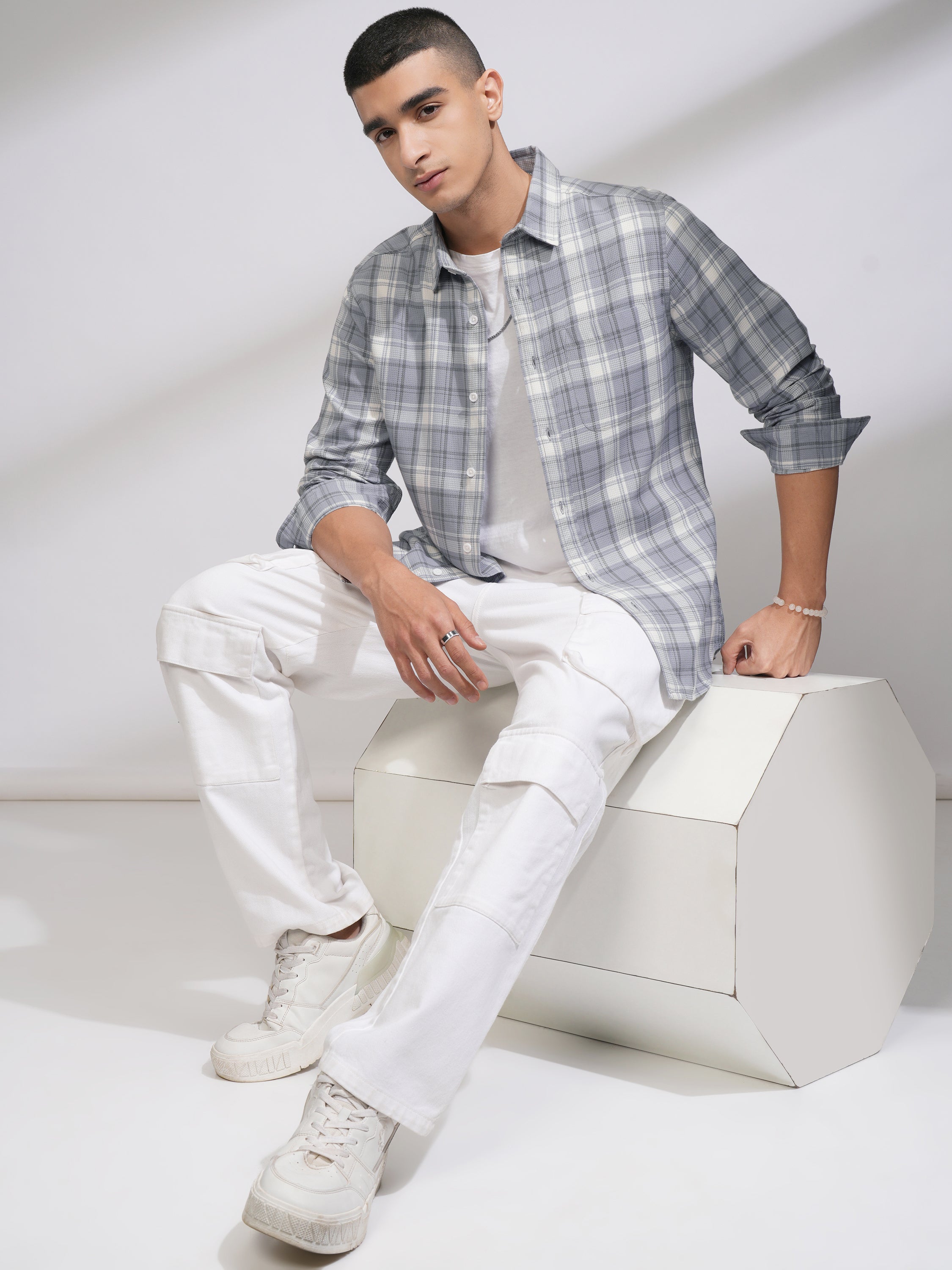 Highlander Men Blue Checked Slim Fit Casual Shirt - Blue - Image 2