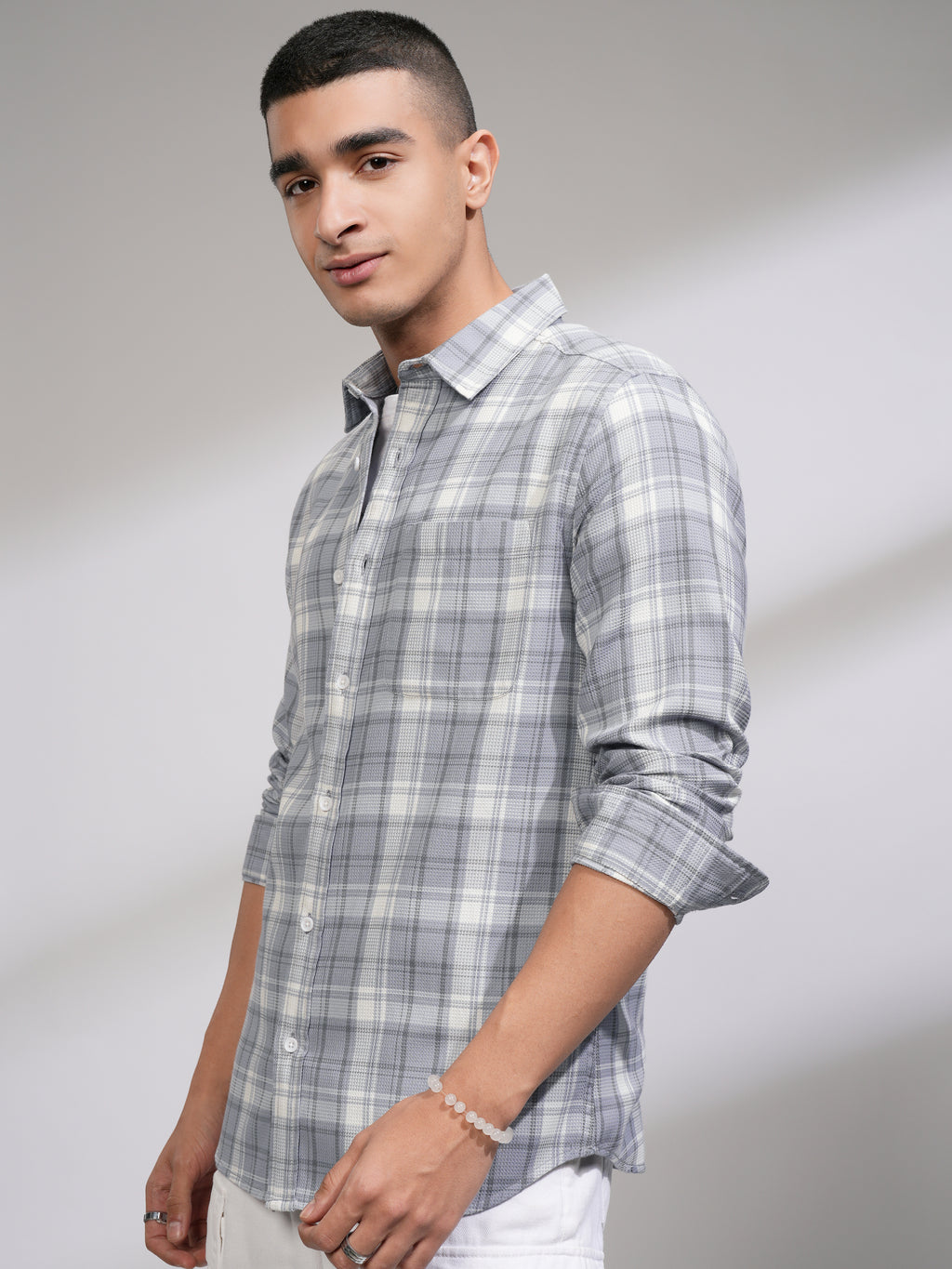Highlander Men Blue Checked Slim Fit Casual Shirt - Blue - Image 4