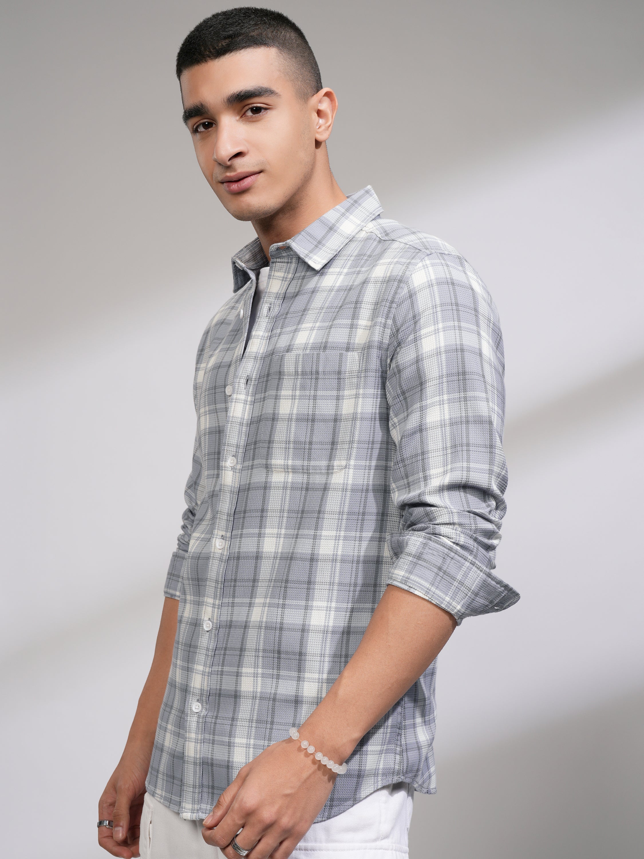 Highlander Men Blue Checked Slim Fit Casual Shirt - Blue - Image 4