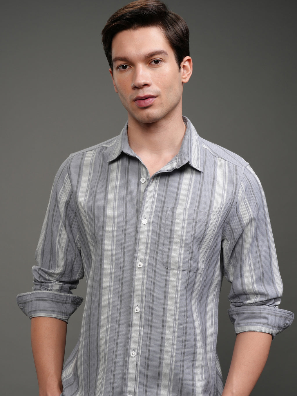 Highlander Men Blue Striped Slim Fit Casual Shirt - Blue - Image 1