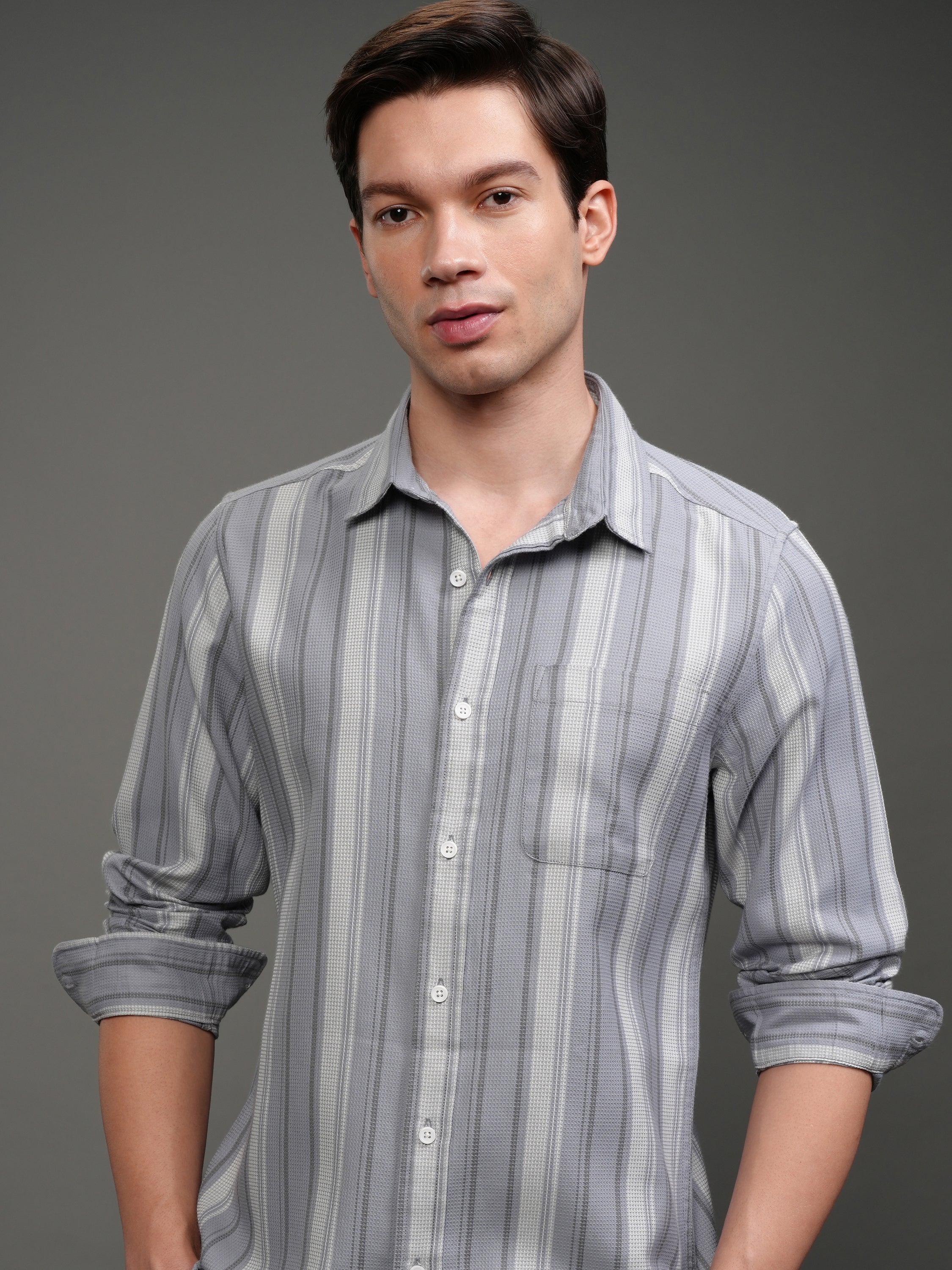 Highlander Men Blue Striped Slim Fit Casual Shirt - Blue - Image 1