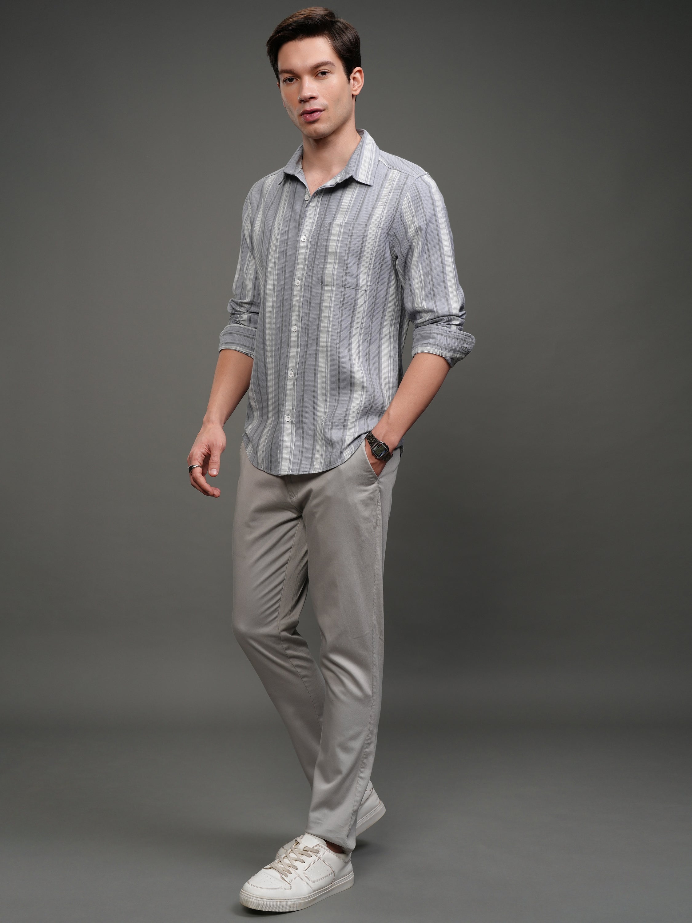 Highlander Men Blue Striped Slim Fit Casual Shirt - Blue - Image 2
