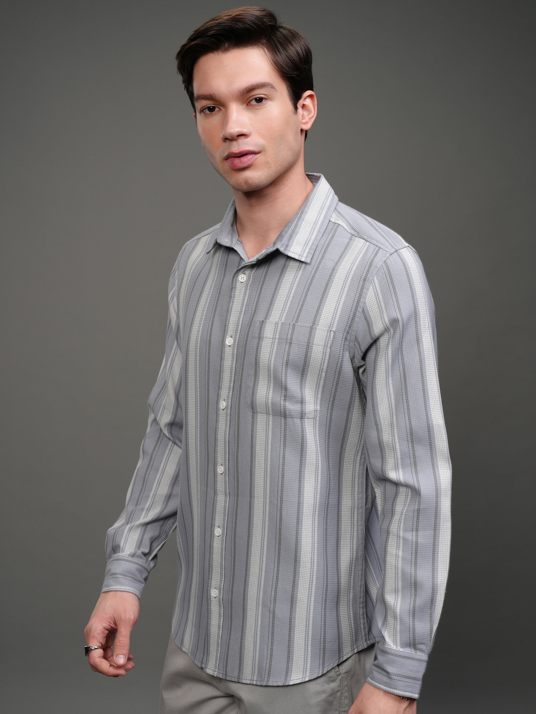 Highlander Men Blue Striped Slim Fit Casual Shirt - Blue - Image 4