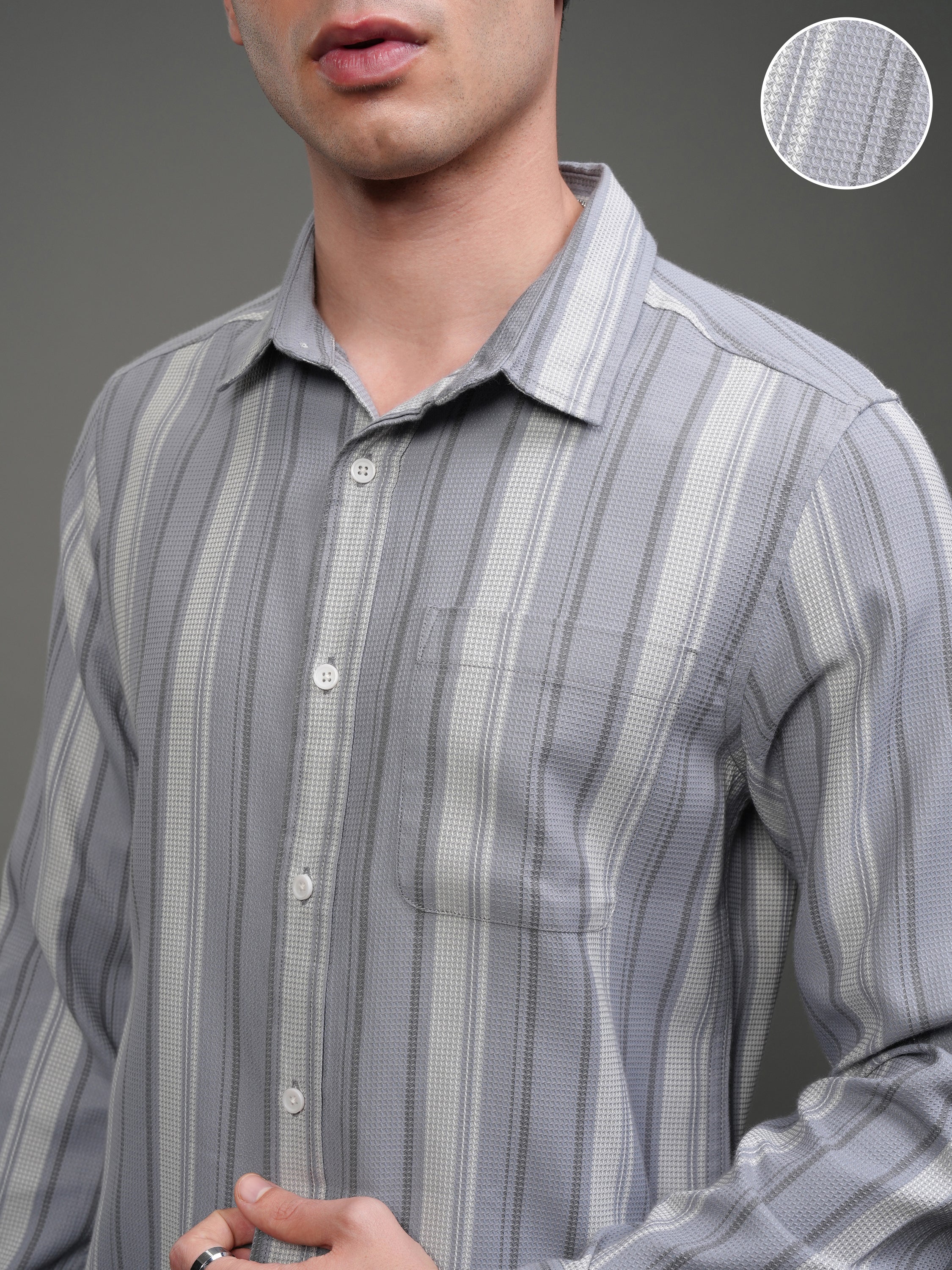 Highlander Men Blue Striped Slim Fit Casual Shirt - Blue - Image 5